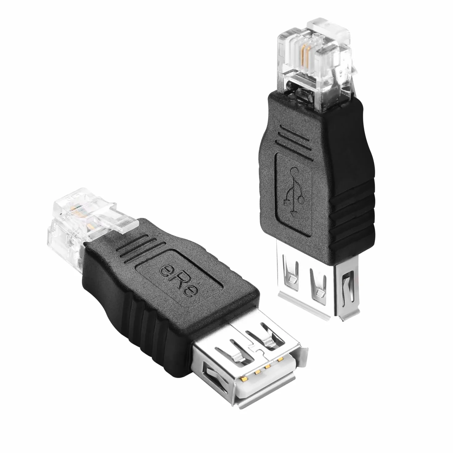 QIANRENON Wtyczka RJ11 do gniazda USB do telefonów złącze RJ11 6P2C wtyczka do gniazda USB A kabel telefoniczny adapter 2pin RJ11/USB do telefonu interfejs testowy, do telefonów faksowych, 2 szt