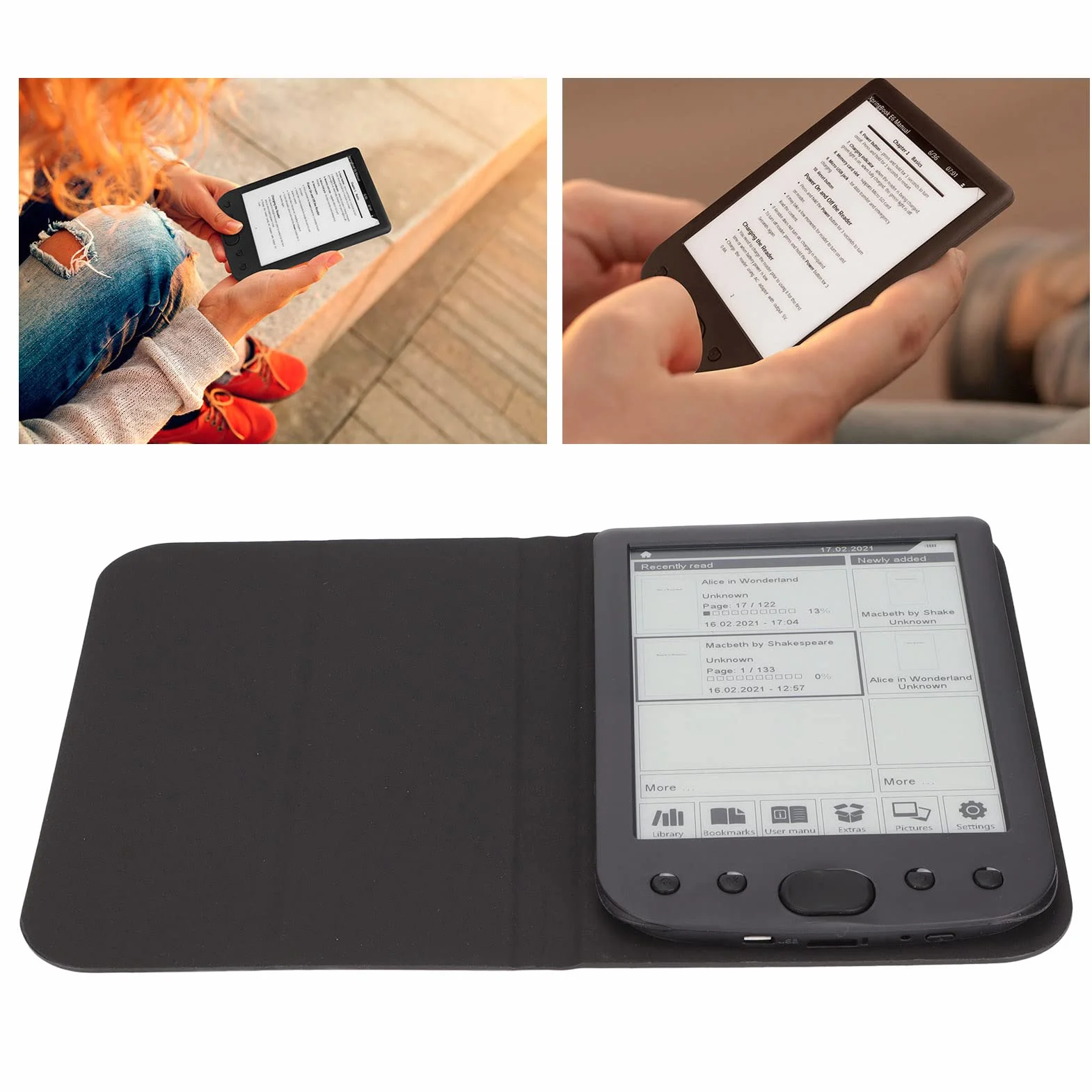 Czytnik E-booków, Długa żywotność Baterii 6 Cali 800x600 Ekran Atramentowy HD Ereader Materiał ABS z Etui Ochronnym do Czytania w Gospodarstwie Domowym