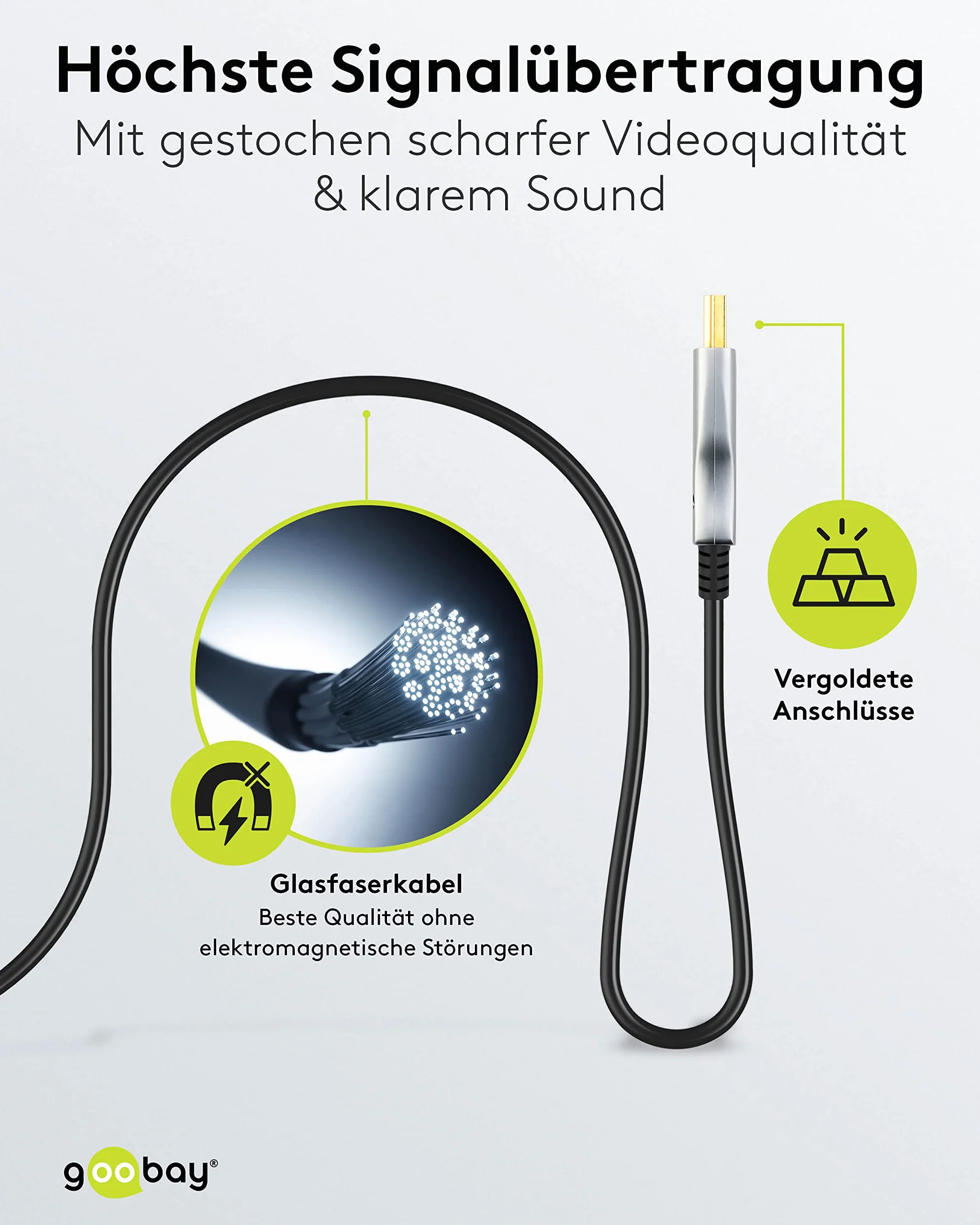 goobay 65564 Hybrydowy kabel optyczny Ultra High-Speed HDMI/Szybki kabel o pojemności 8K @60 Hz i 4K @ 120 Hz / 48 Gb/s, ARC (Audio Return Channel), HDCP / 80 metrów