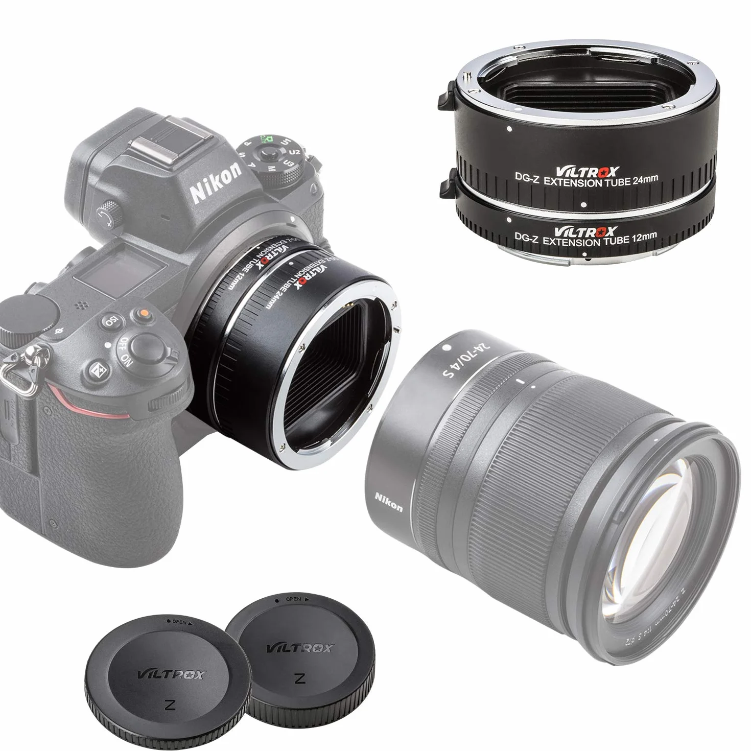 VILTROX DG-Z zestaw pierścieni do automatycznego przedłużania tuby makro (12 mm + 24 mm) wsparcie TTL i AE do aparatów Nikon Z Mount Z6 Z7 Z50