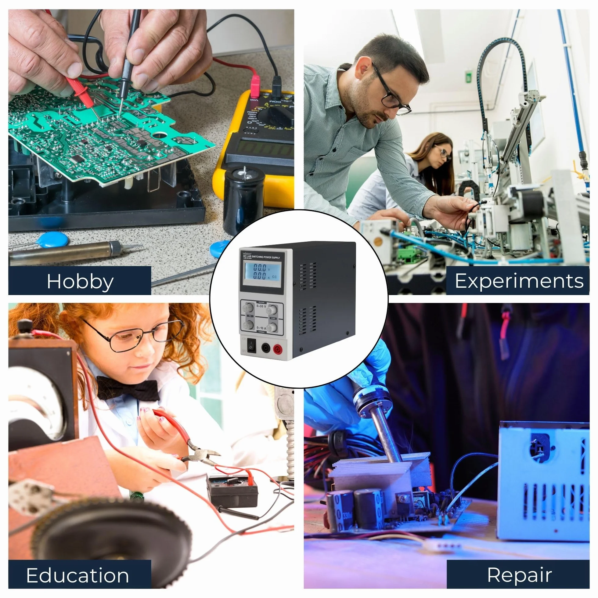 Velleman Zasilacz Lab, przełączany, regulowany, 0-30 VDC/0-10 A, ograniczenie prądu, zabezpieczenie przeciwzwarciowe, wyświetlacz LCD, szary