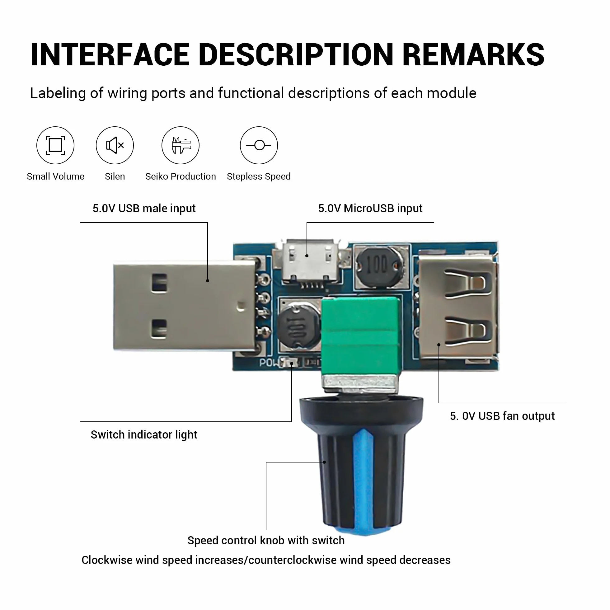 Regulator prędkości wentylatora USB, 3-pak kontroler wentylatora USB, bezstopniowa prędkość, regulator głośności powietrza z przełącznikiem, U-SB na 4-pinowy kabel adaptera procesora F-an (3