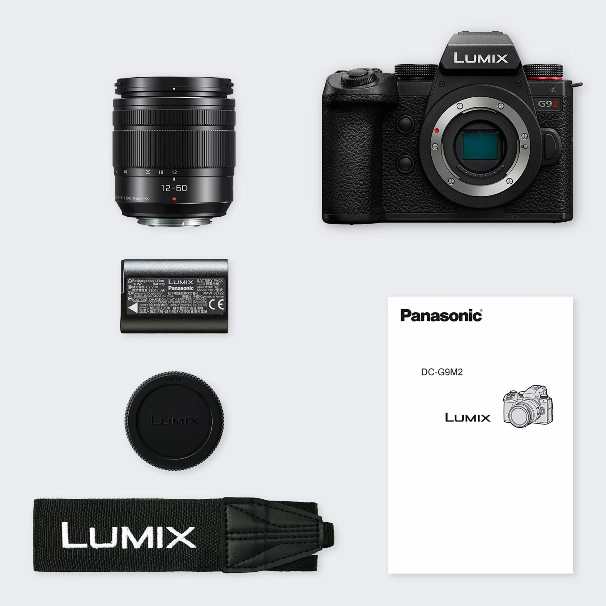 Panasonic DC-G9M2M Lumix bezlusterkowy aparat cyfrowy + obiektyw H-FS12060 12–60mm, F3.5–5.6 (Live MOS 25.2MP, fazowy hybrydowy AF, Dual I.S. 2), czarny
