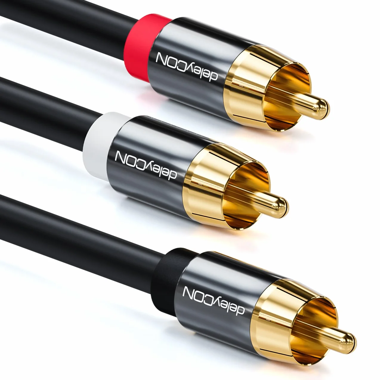 deleyCON 2m Kabel Subwoofera - RCA Y-Przewód Cyfrowy Kabel Koncentryczny - Pozłacane Styki - Przewód Audio - 1x Wtyk Cinch do 2x Wtyk Cinch