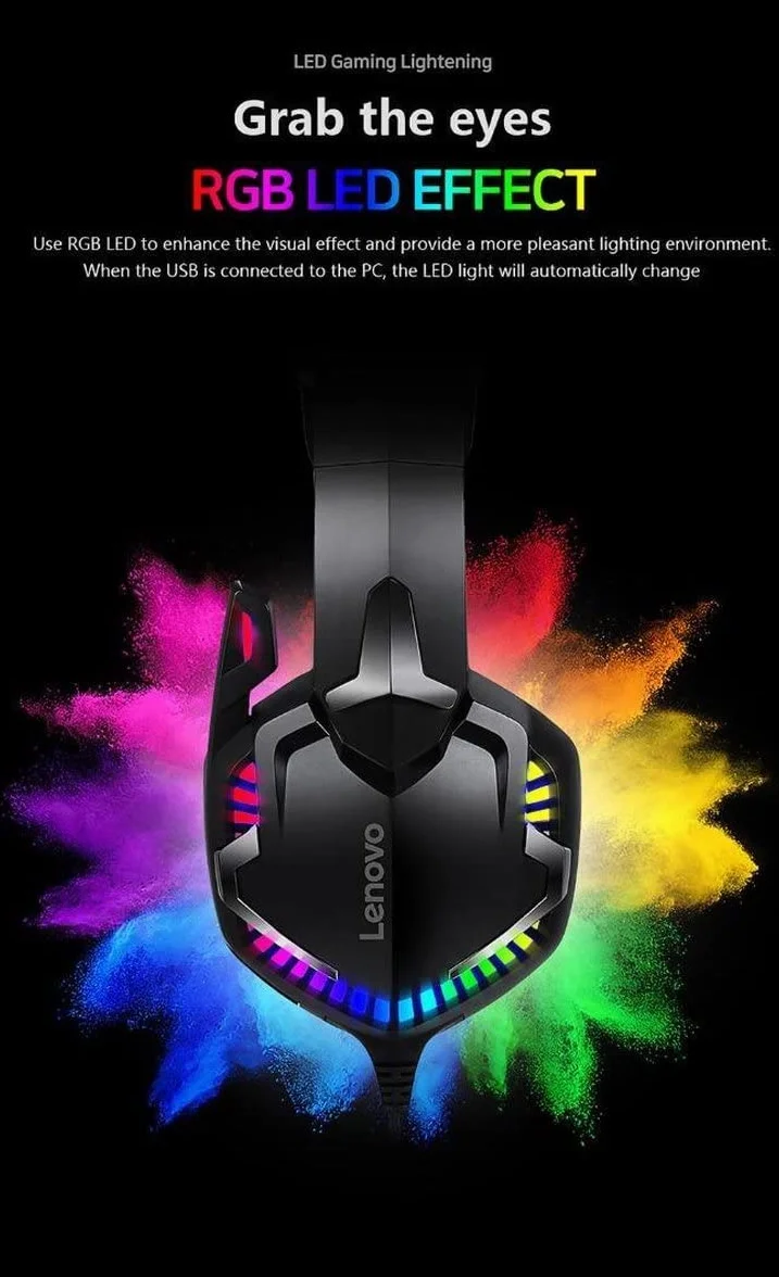 Lenovo Zestaw słuchawkowy do gier HS15 3D Stereo z regulowanym mikrofonem i efektem LED RGB