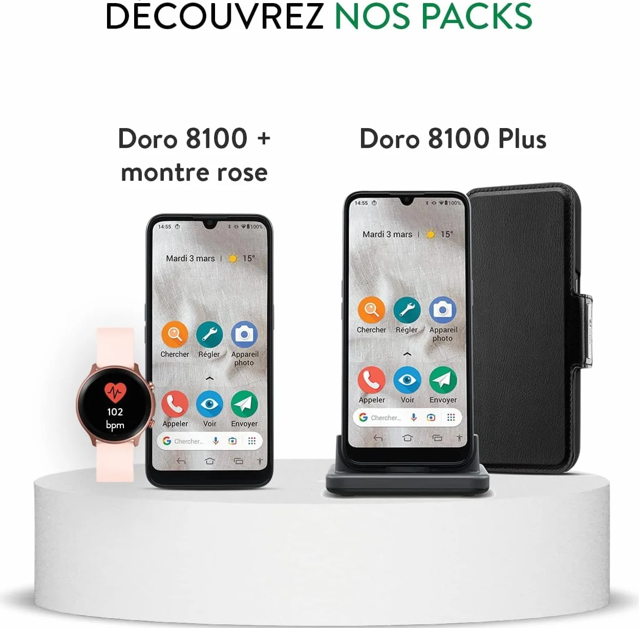 Doro 8100 Plus 4G Odblokowany smartfon dla seniorów, wodoodporny, z potrójnym aparatem, ekranem 6,1", GPS, rozpoznawaniem twarzy, podstawką do ładowarki i etui (czarny)