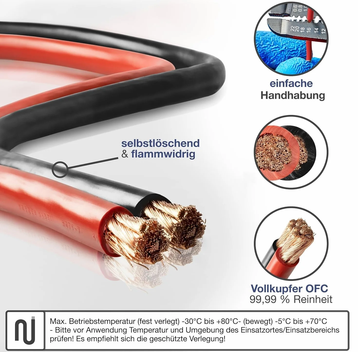 EBROM Kabel do akumulatora, 5 m, czerwony, H07V-K 16 mm², kabel do baterii, 99,9% miedź beztlenowa, 5 m (5 m) 16 mm2