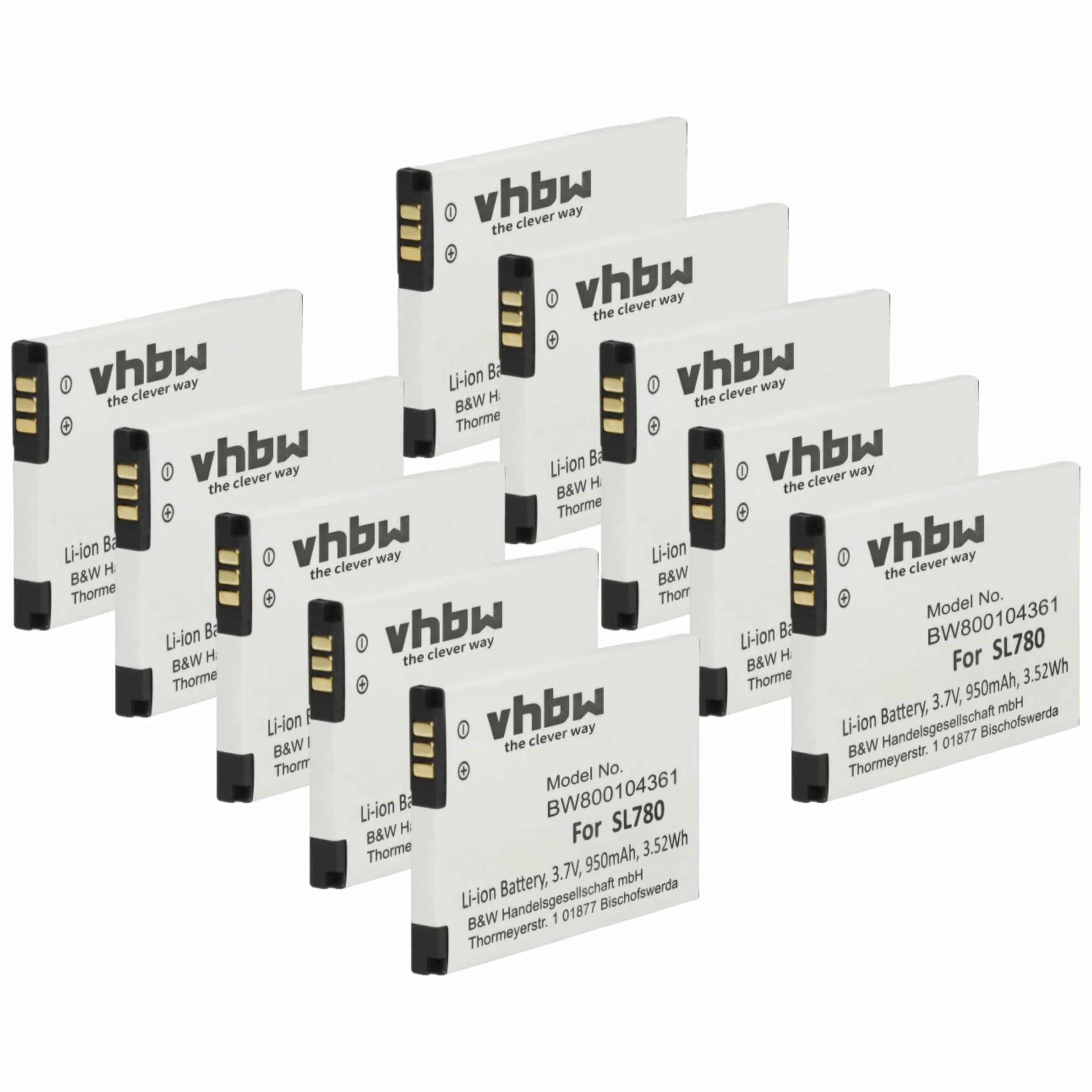 vhbw 10 x bateria kompatybilna z Siemens Gigaset SL785, SL788, SL78H telefon stacjonarny lub bezprzewodowy (950 mAh, 3,7 V, Li-Ion)