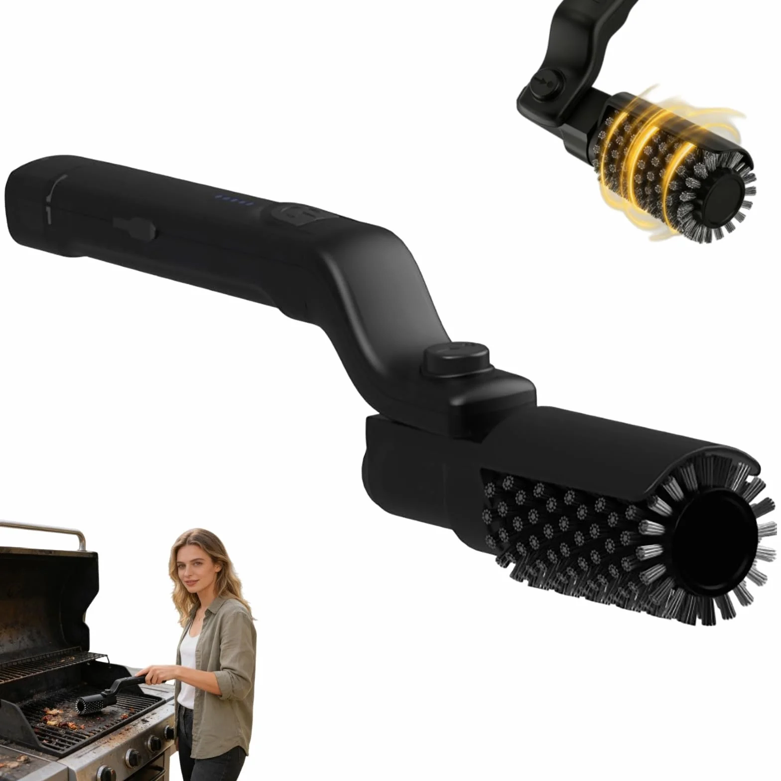 Elektryczna szczotka do grilla, bezprzewodowy środek czyszczący do przypalonej żywności, bezpieczny grill elektryczny bez włosia, narzędzie do czyszczenia grilla na zewnątrz