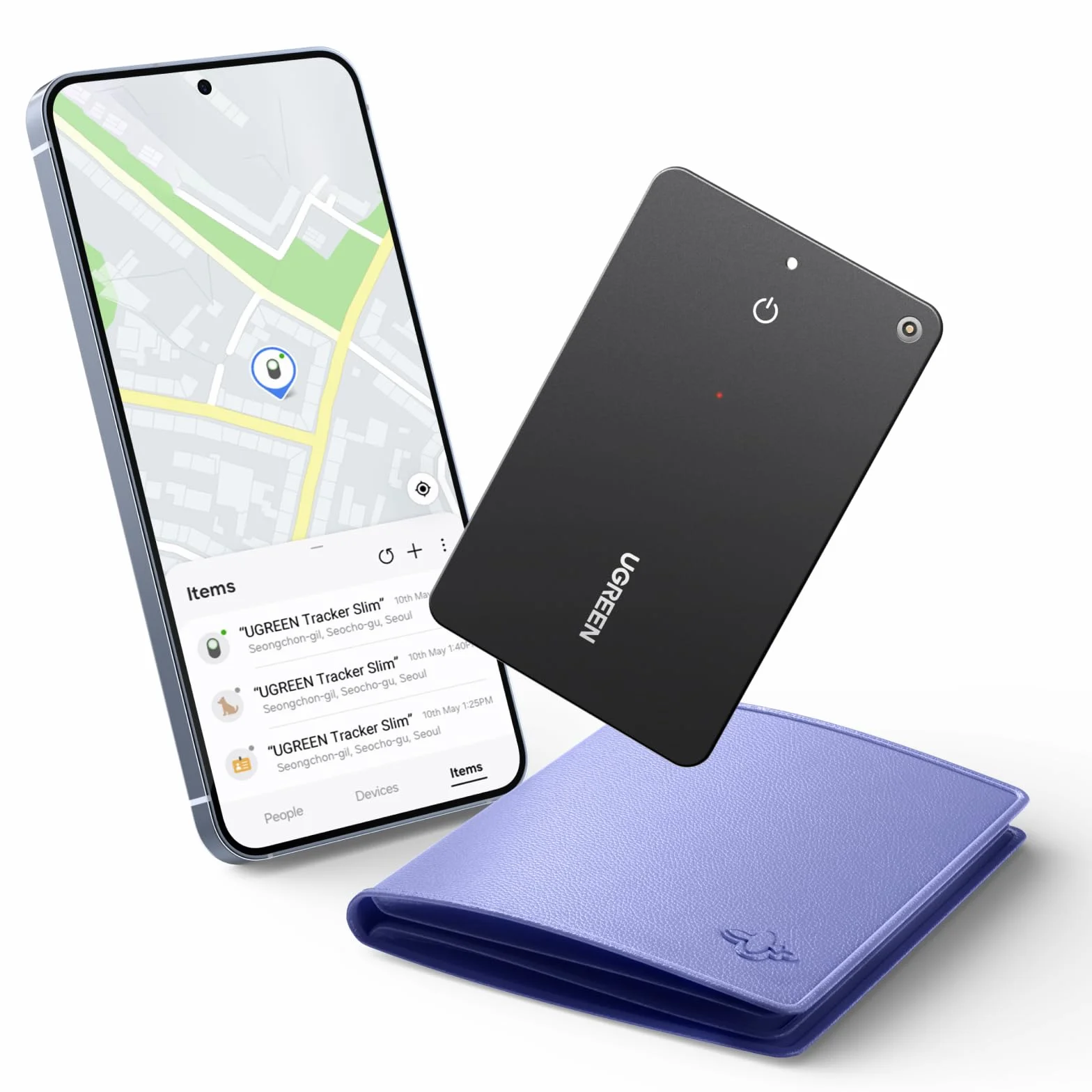 UGREEN FineTrack Slim S Kompatybilny z Samsung SmartThings, funkcja wyszukiwania telefonu, 7-dniowa historia lokalizacji, ładowalny lokalizator portfela dla Galaxy, wodoodporny zgodnie z normą IP68
