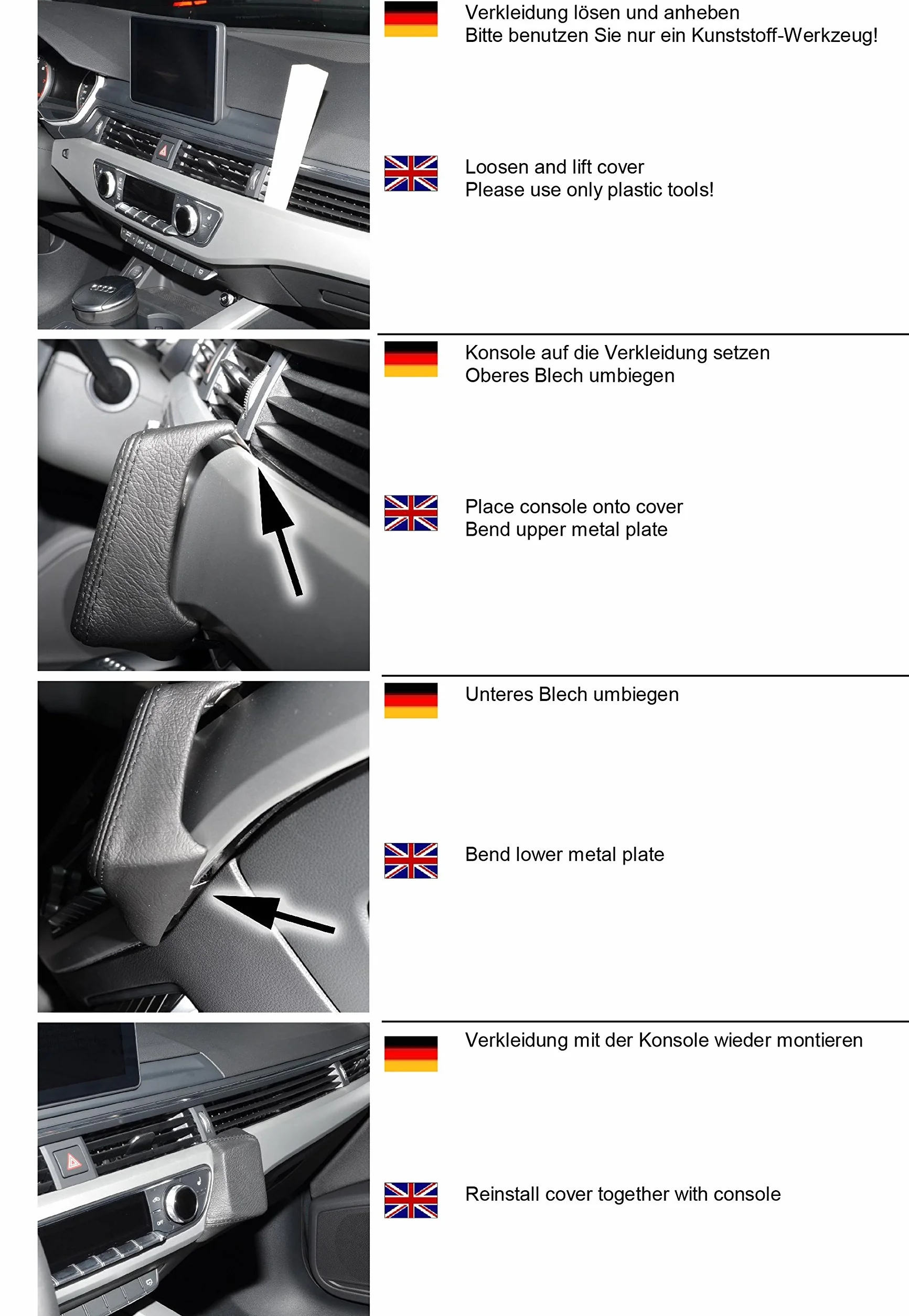 KUDA 6115 uchwyt sztuczna skóra czarny do Audi A4 (B9) od 09/2015 / A5 (F5) od 07/2016