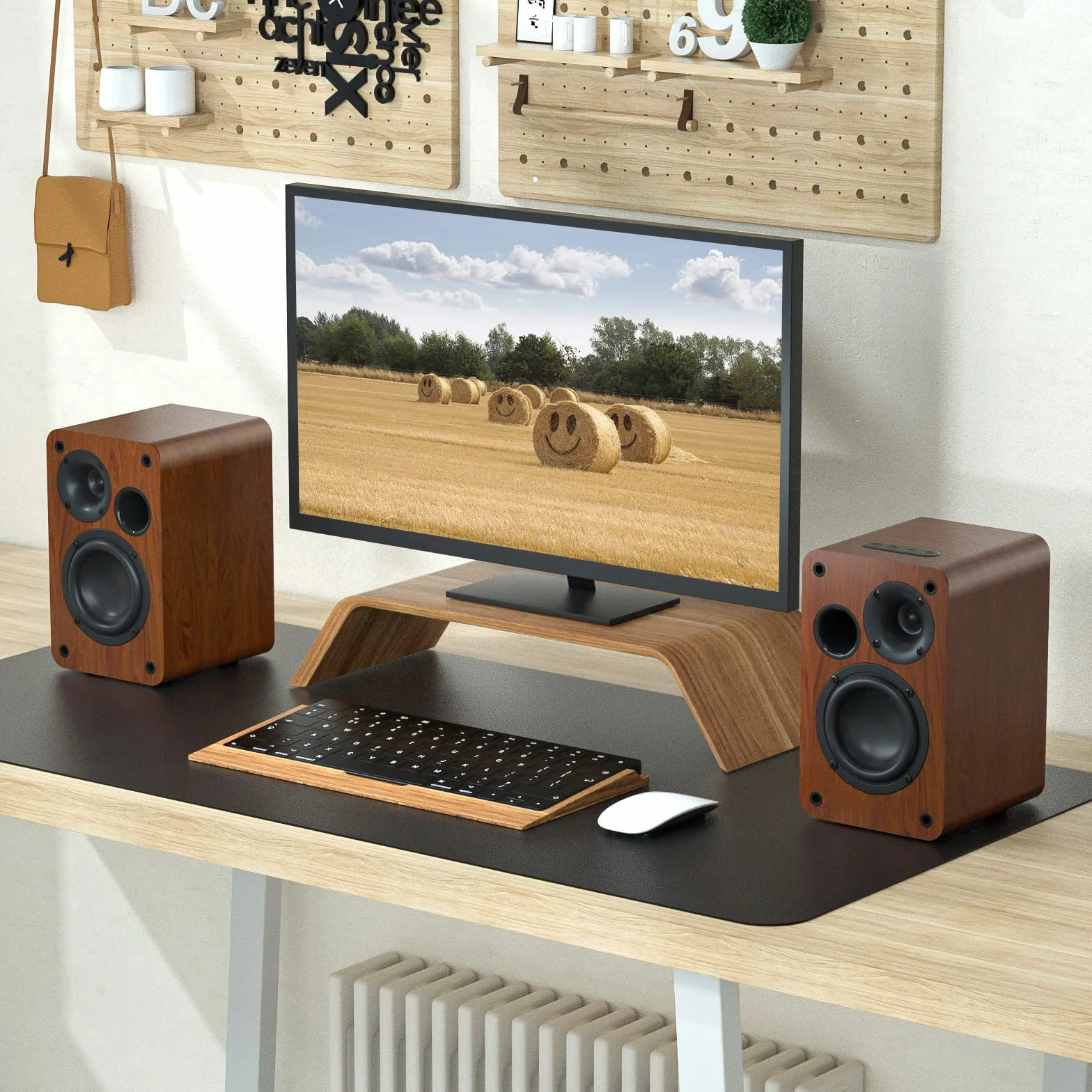 Saiyin Głośniki półkowe Bluetooth, 30 W x 2, zasilane głośniki telewizyjne z głośnikiem niskotonowym 3,5 cala, głośniki gramofonowe z wejściem optycznym/AUX/RCA do PC i telewizora