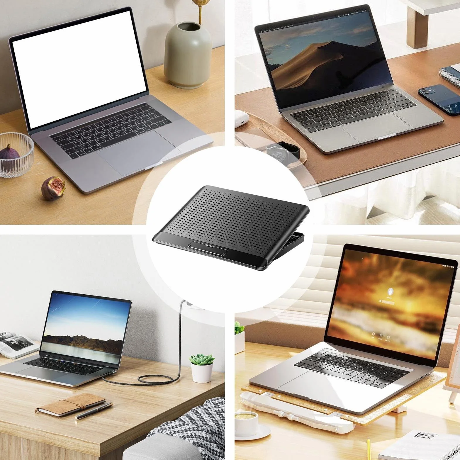Podkładka Chłodząca Do Laptopa Regulowana Cicha Podstawka Chłodząca | Cichy do Laptopa ze Stopu Aluminium z Wentylatorem Do Klawiatury, Telefonu, Tableta, Domu, Miejsca Pracy I Mieszkania