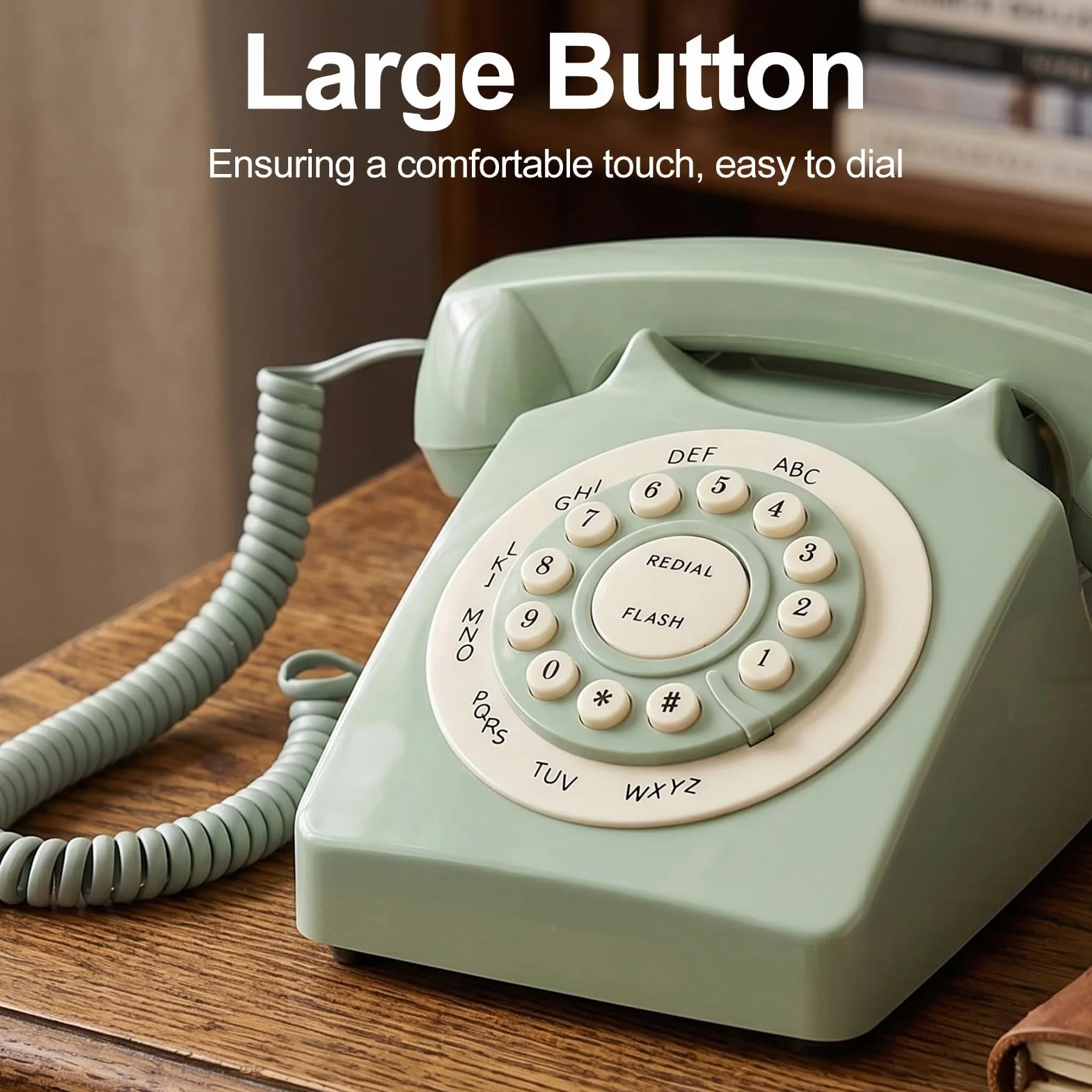 Antyczny Europejski Telefon Vintage, Zielony Telefon Stacjonarny z Dużymi, Wyraźnymi Przyciskami i wysoką jakością połączeń, do Domowego Biura