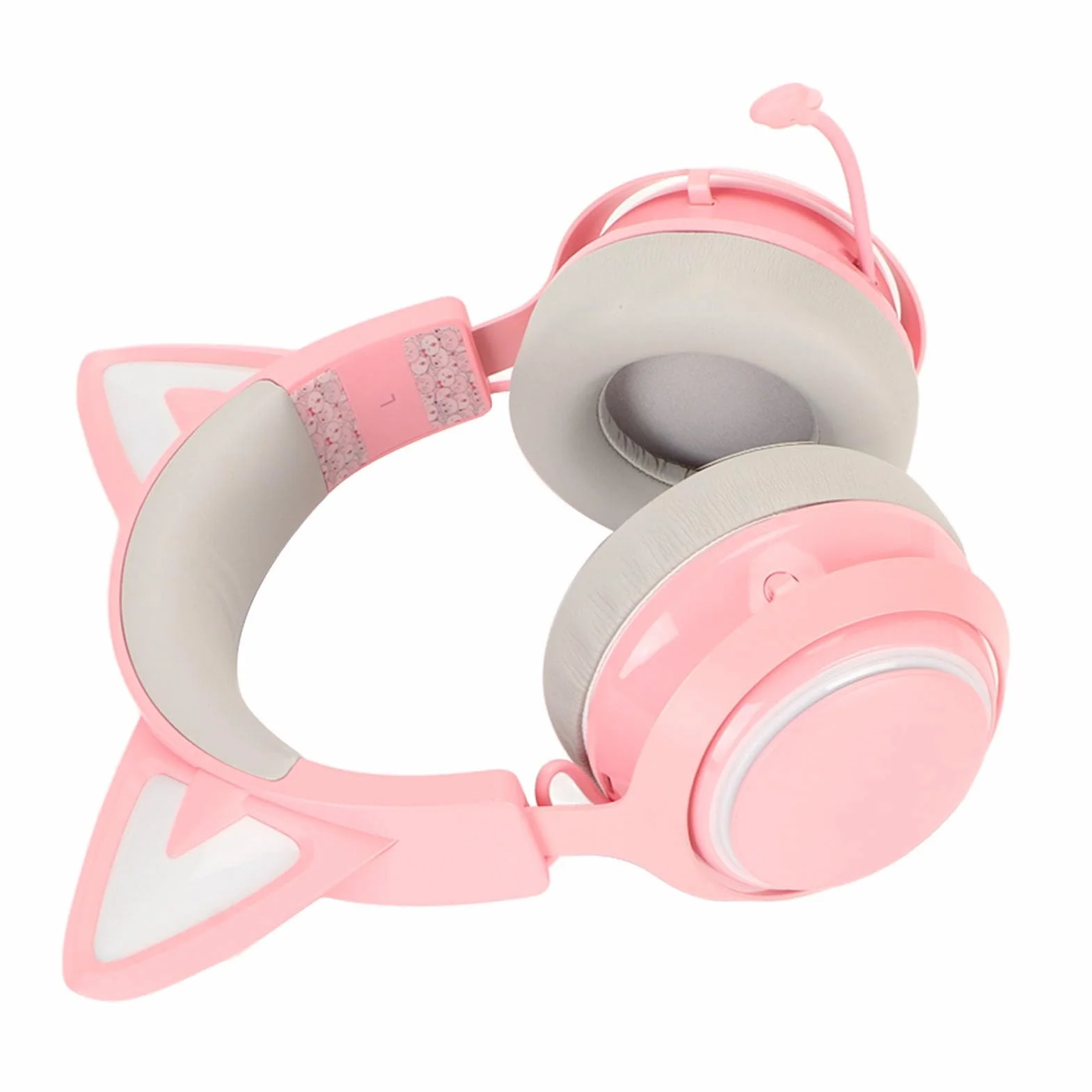 Generic Bezprzewodowy Zestaw Słuchawkowy do Gier z Uszami Kota, światło RGB, Słuchawki do Laptopów i Komputerów Stacjonarnych, Dźwięk Przestrzenny 3D, dla Graczy (PINK)