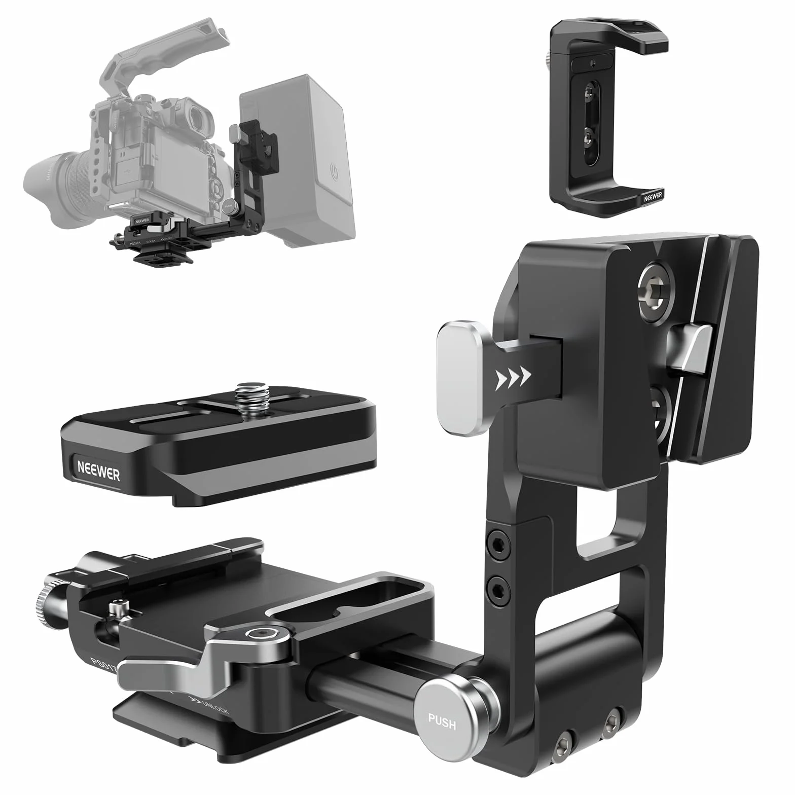 NEEWER Płyta baterii do montażu V z płytą QR typu Arca, przenośny uchwyt ładowarki, składany adapter blokady V do NEEWER PS099E, kompatybilny z DJI RS4 RS3 klatka kamery gimbalowej, akcesoria do