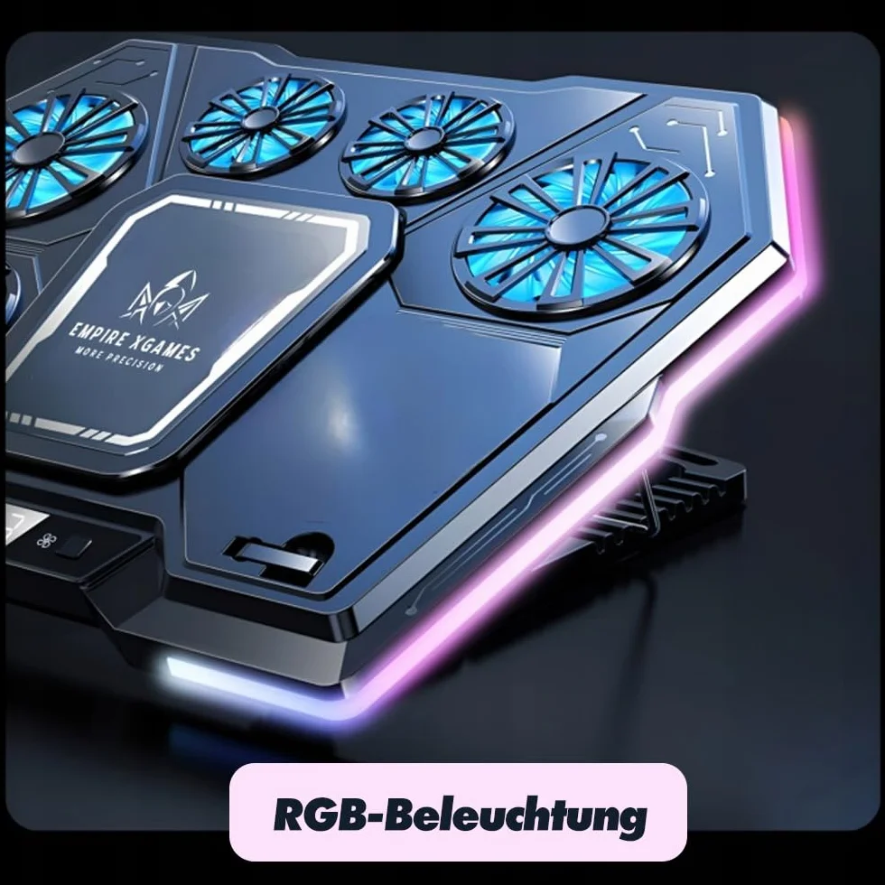 EXG D13 podkładka chłodząca do laptopa – podkładka chłodząca do notebooka z 6 wentylatorami, oświetlenie RGB, 8-stopniowe nachylenie, zasilanie przez USB lub zasilacz, ciche chłodzenie do laptopów 13