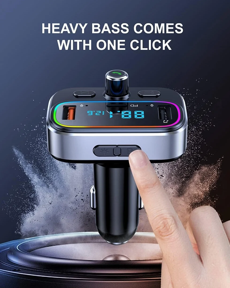 Nadajnik FM Bluetooth do samochodu, zestaw głośnomówiący, zestaw samochodowy Bluetooth, podwójny mikrofon, ładowarka USB, do wszystkich smartfonów, odtwarzacze audio, obsługuje kartę TF/SD dysk USB