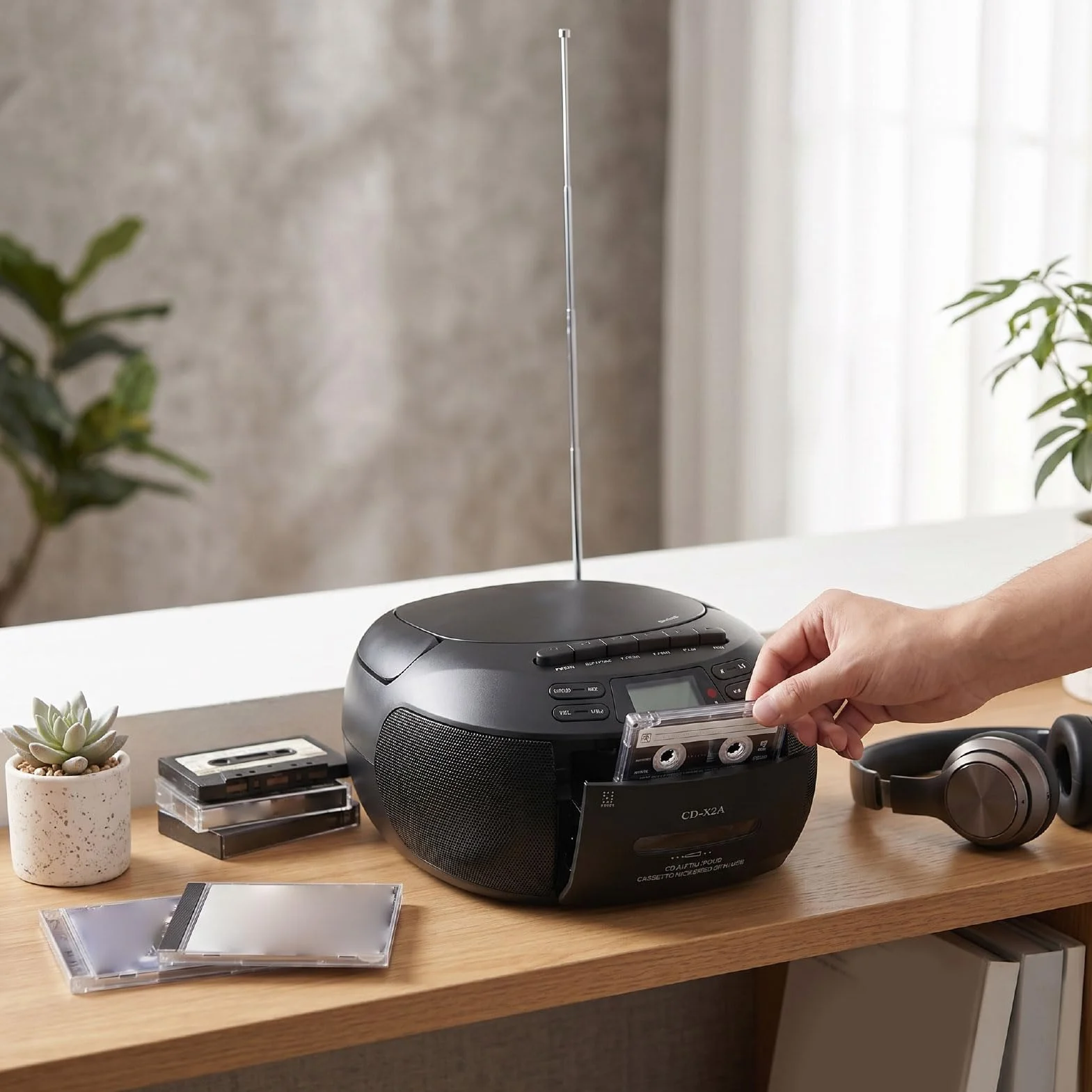 Luocute Odtwarzacz CD Odtwarzacz Kasetowy z Bluetooth, Radiem AM/FM, Nagrywaniem na taśmę, Odtwarzaniem Przez USB, AUX, Pilotem, Wyświetlaczem LCD, Zasilaniem AC/DC, Gniazdem (wtyczka UE)