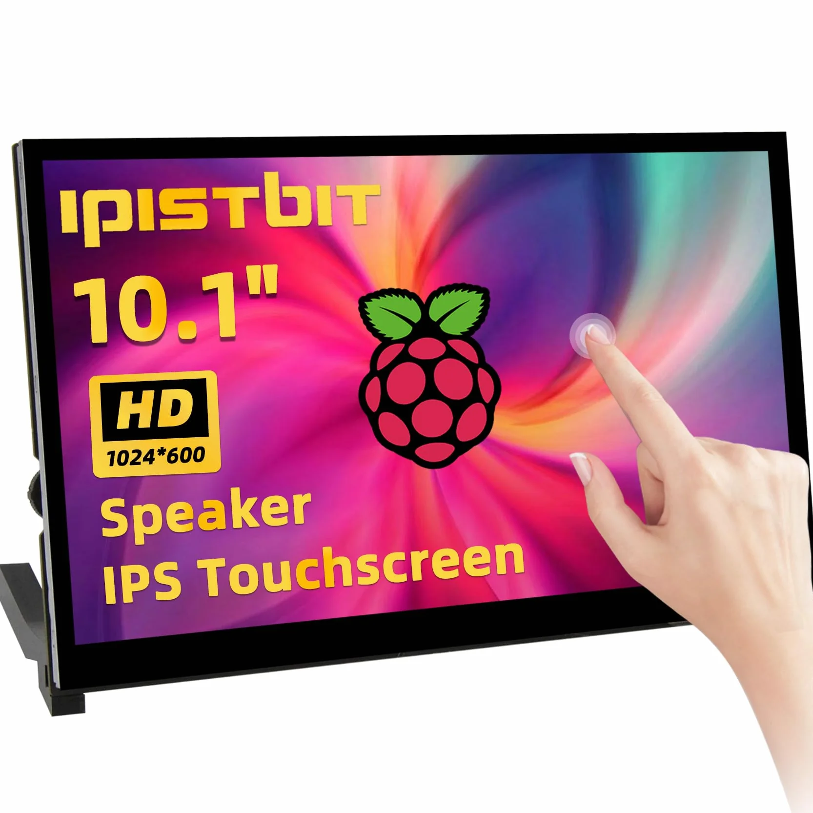 Ekran Raspberry Pi, 10,1 Cali Monitor Dotykowy, IPS 1024×600, Podwójne Wbudowane Głośniki, Przenośny Monitor HDMI Kompatybilny z Raspberry Pi 5/4/3/Zero, Bez Sterowników