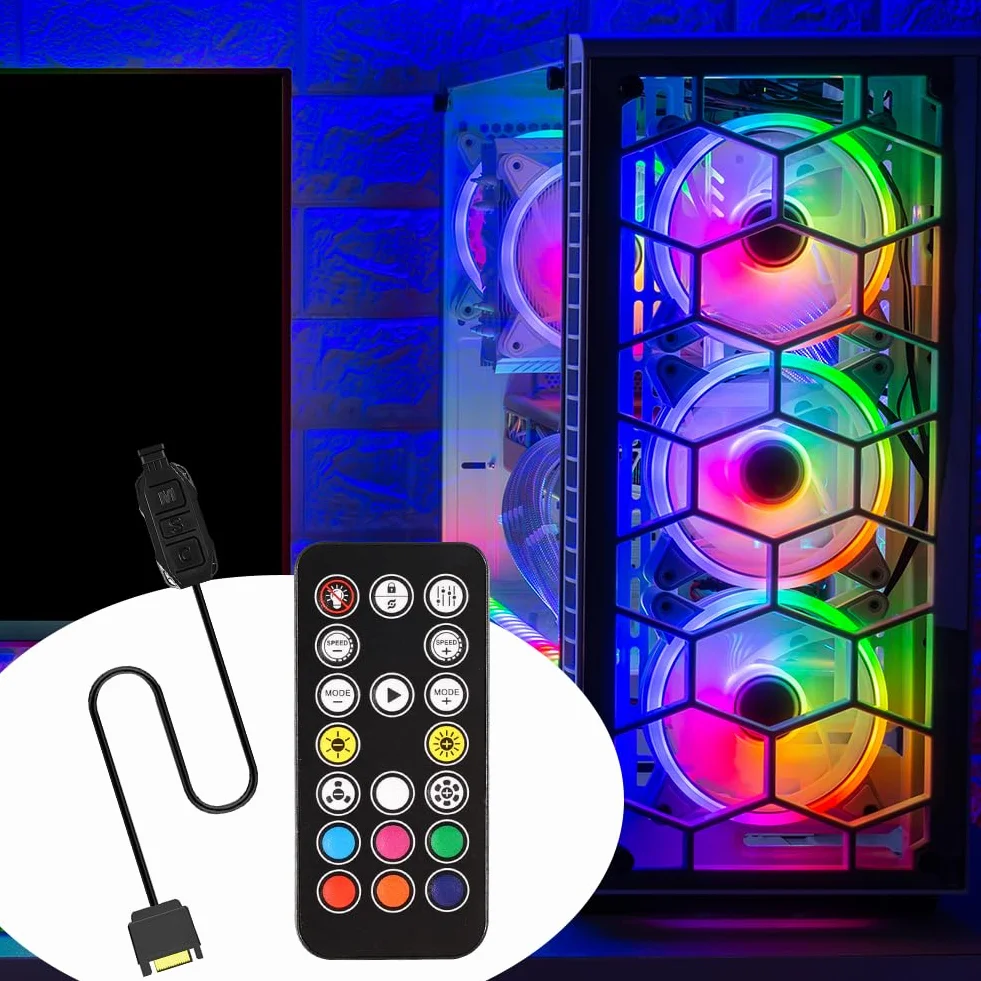 ARGB pilot zdalnego sterowania do rozdzielacza ARGB, 5 V, 3-pinowy kontroler SATA Power RGB, obudowa komputerowa, pilot zdalnego sterowania z 17 przyciskami, przełącznik RGB Fan Hub do wentylatorów