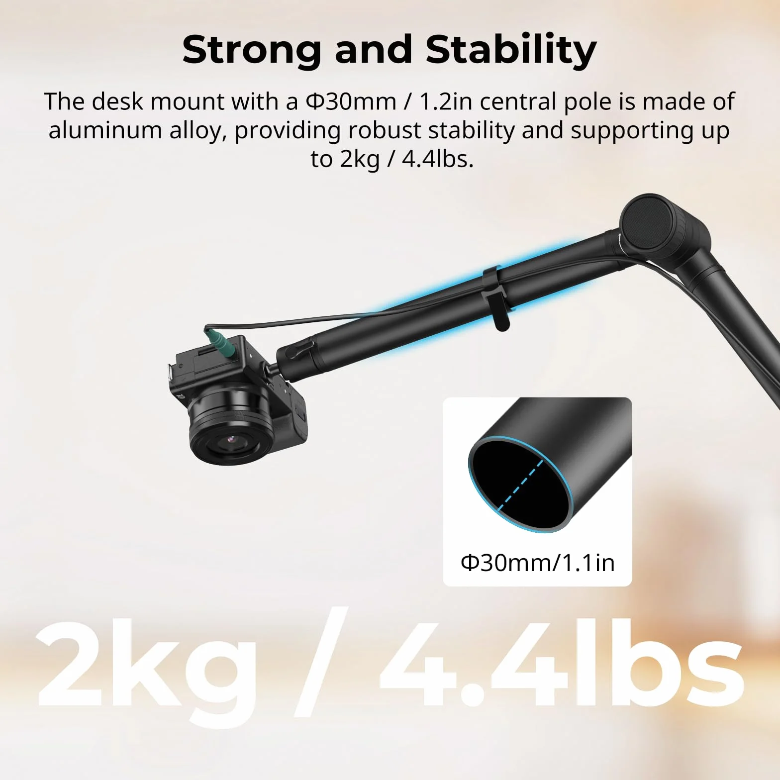 SMALLRIG Overhead 3-Section Desktop Camera Bracket, Tłumiący Uchwyt na Biurko z Głowicą Kulową Obracaną o 360°, Zacisk Stołowy C, Maksymalne Obciążenie do 4,4 Funta / 2kg do Fotografii - 4324