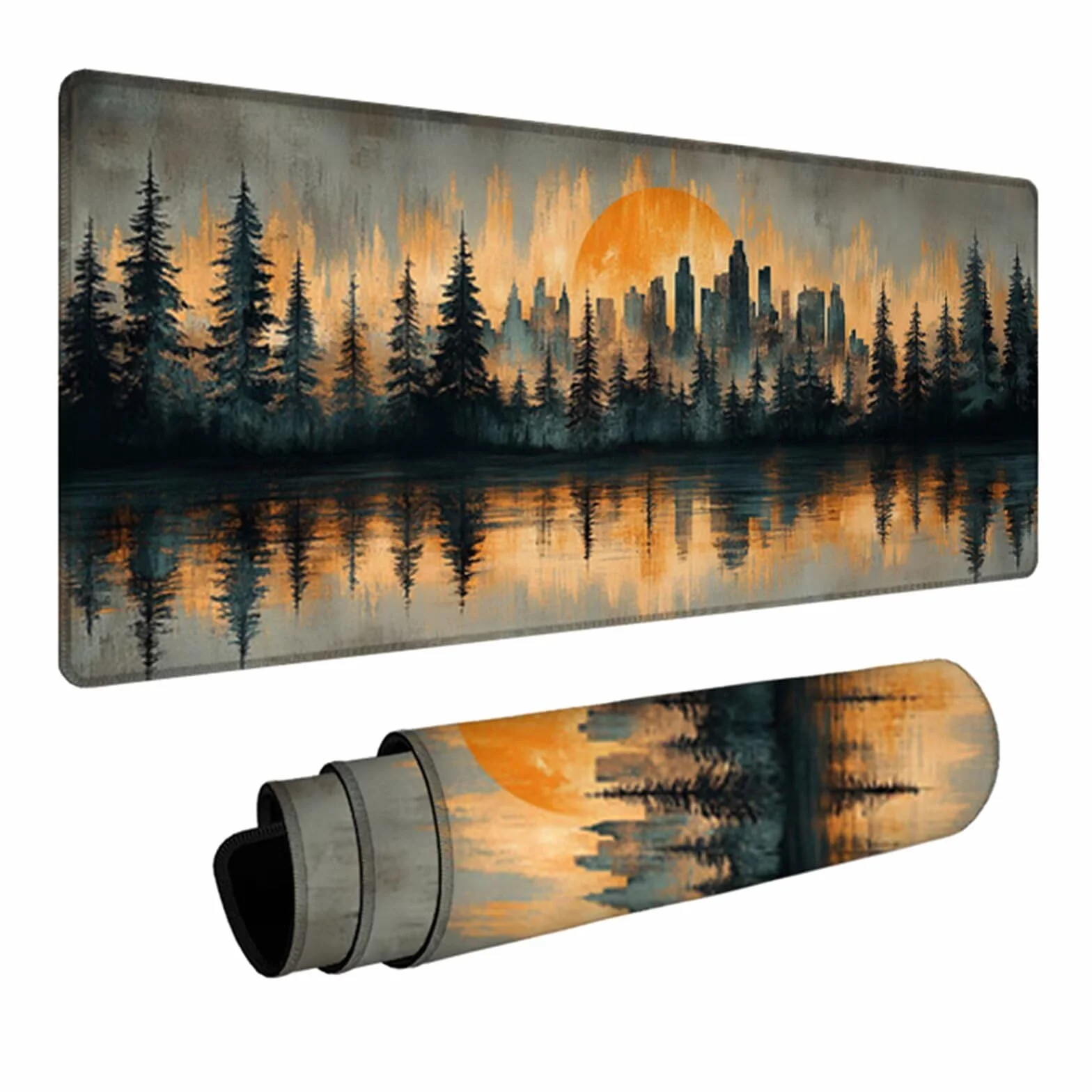 Baum Gamingowa podkładka pod mysz, 1000 x 500 x 3 mm, zachód słońca, podkładka pod mysz, duża, z antypoślizgową gumową podstawą, podkładka pod mysz XXL, z przyszytymi krawędziami, akcesoria dla graczy