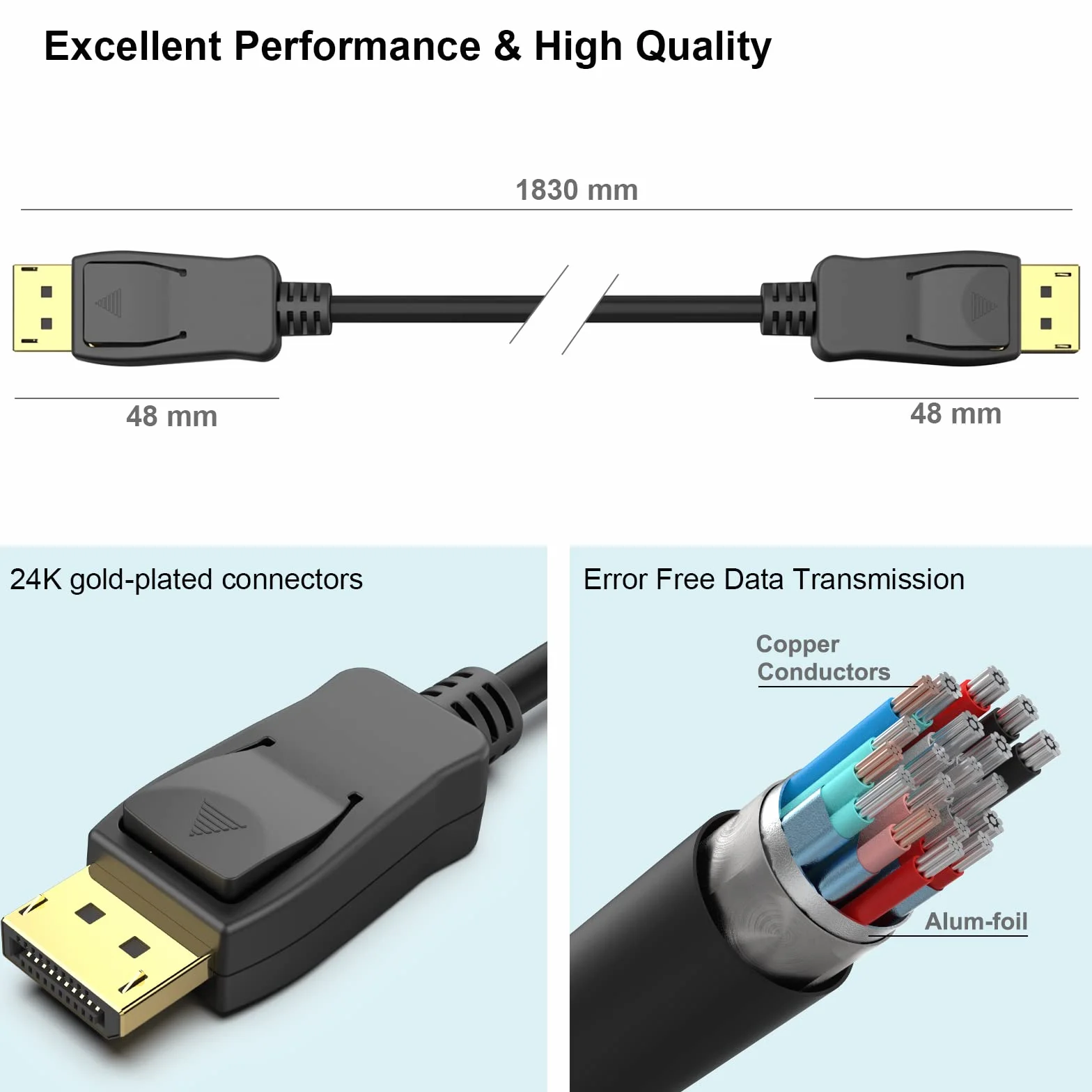 BENFEI [Certyfikowany przez VESA kabel DisplayPort do DisplayPort o długości 6 stóp, 10 sztuk, DP do DP kabel męski na męski, pozłacany przewód, obsługuje 8K@60Hz, 4K@144Hz Kompatybilny z Lenovo, Dell
