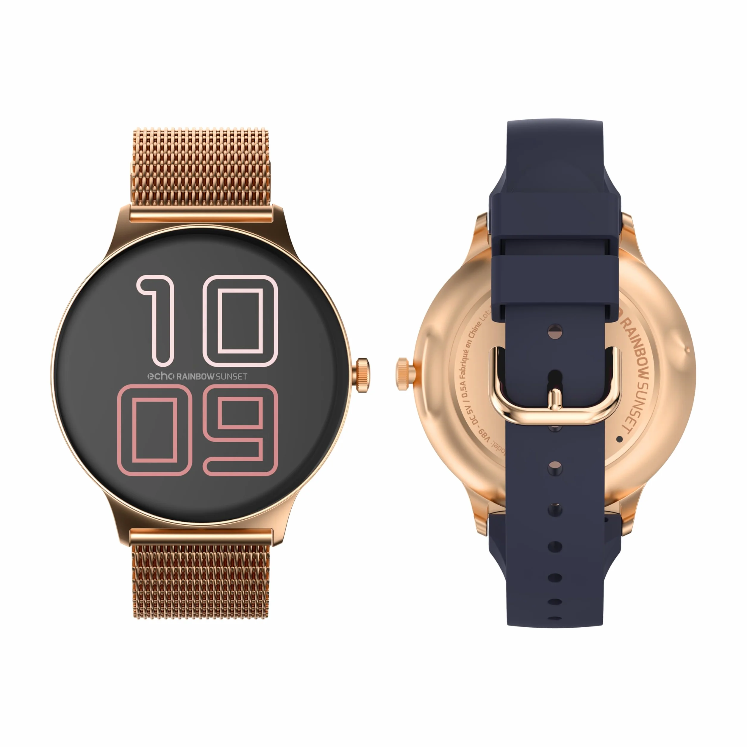 Echo Rainbow Sunset Męski damski smartwatch, wodoodporny zegarek sportowy IP67 z krokomierzem, śledzenie zdrowia, sen, 100 trybów, ekran AMOLED 1,43", autonomia 7J, iOS Android, różowe złoto