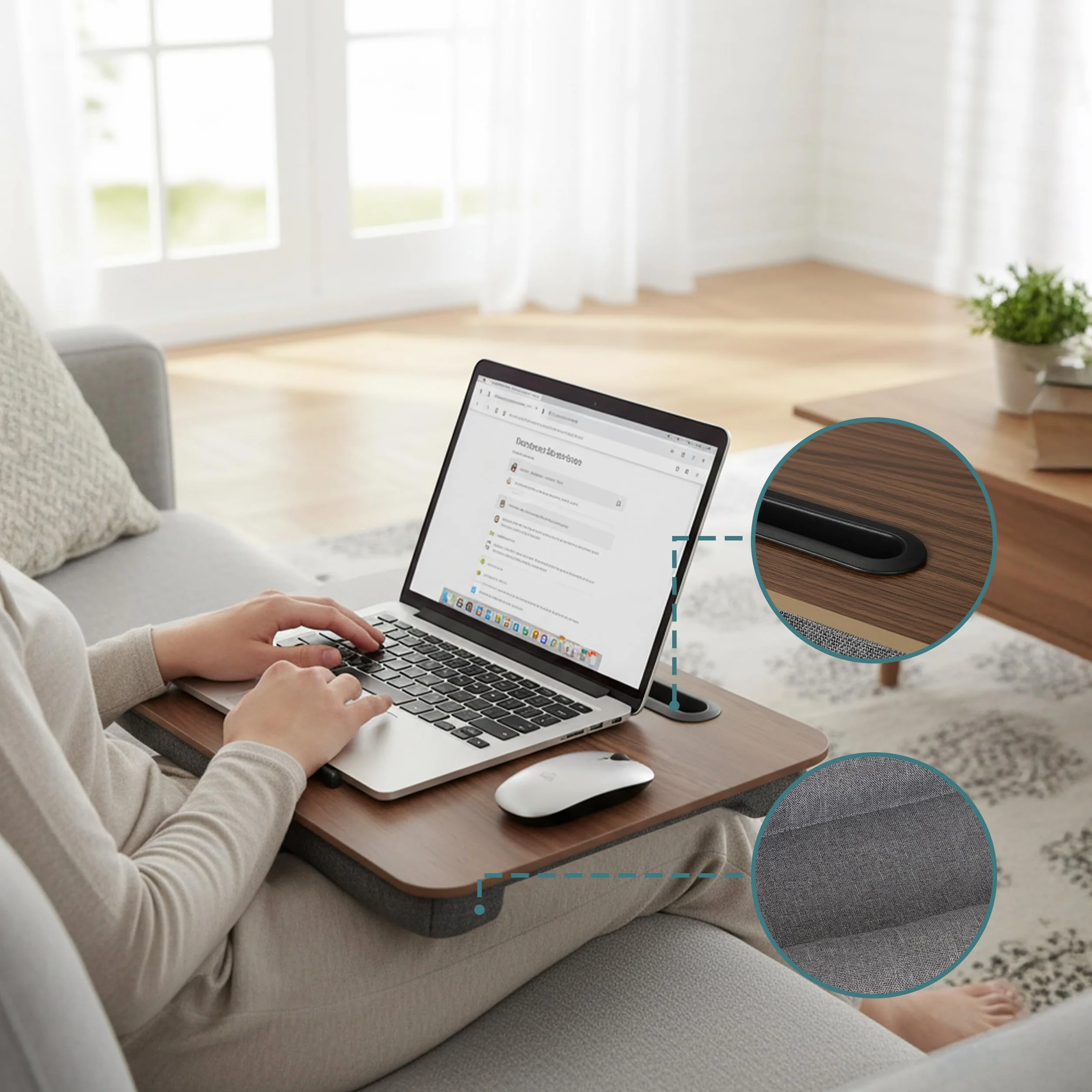 Relaxdays Poduszka na laptopa z uchwytem na telefon komórkowy, szer. x gł.: 42 x 32 cm, podkładka pod laptopa na łóżko i sofę, taca na kolana, brązowa/szara