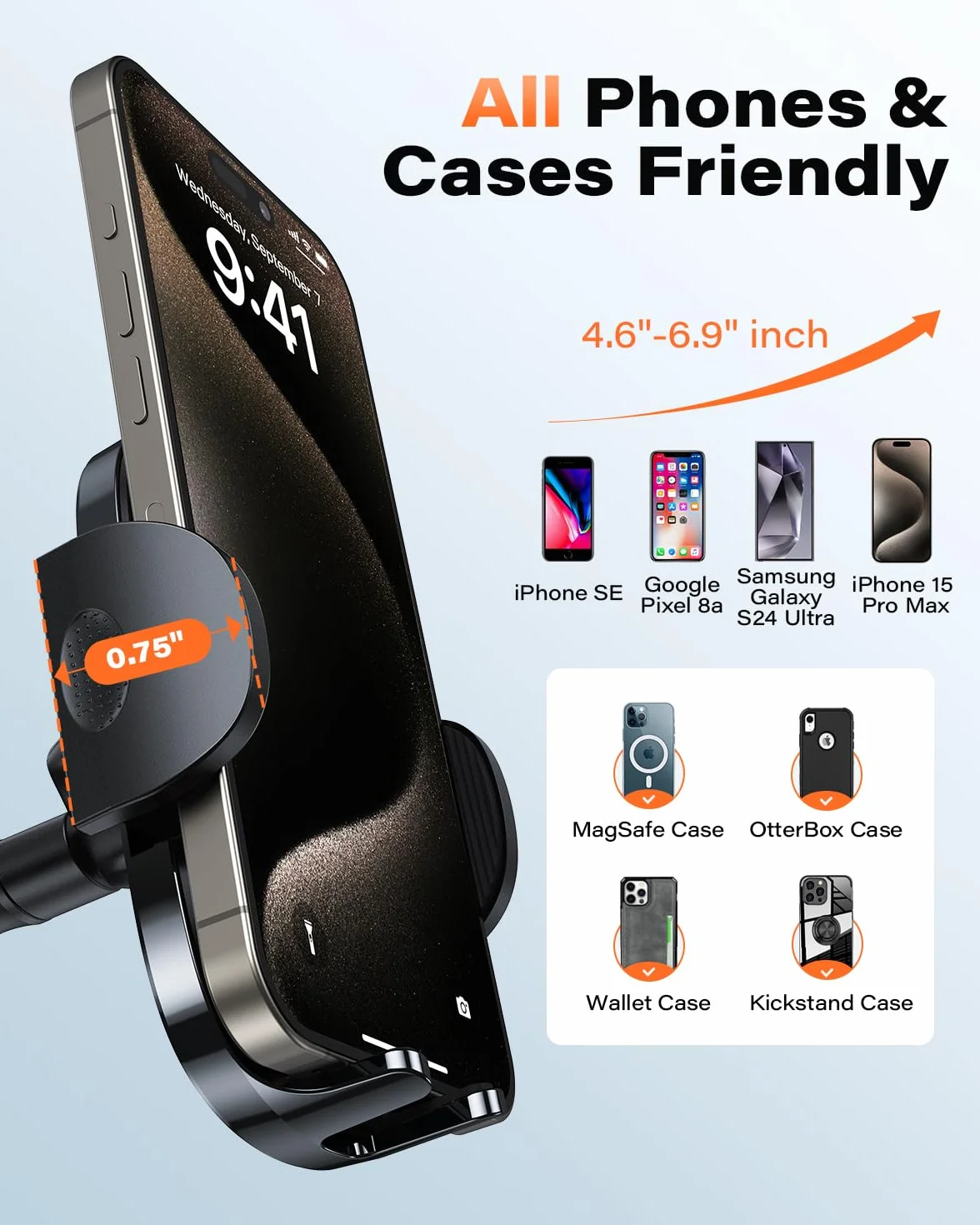 APPS2Car Samochodowy uchwyt na telefon na deskę rozdzielczą kompatybilny z iPhone 14/13/12 Pro Max Samsung S22