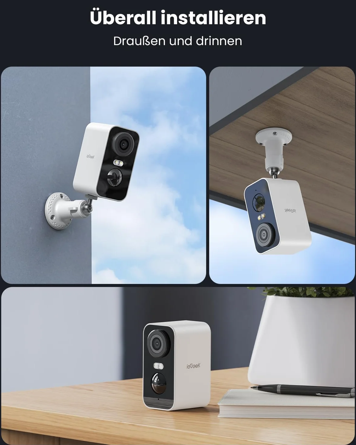 ieGeek Kamera do monitoringu 2K/3 MP, na zewnątrz, bezprzewodowa, z kolorową wizją nocną, wykrywaniem ruchu PIR, chmura/karta pamięci, IP66, dwukierunkowa, dźwięk 2,4 GHz
