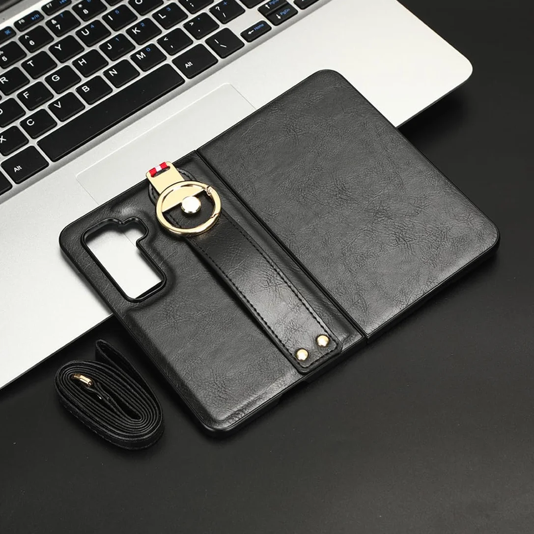Etui do Microsoft Surface Duo 2 ze smyczą, uchwyt na pasek, etui na telefon Microsoft Surface Duo 2, wiszące wokół szyi, naszyjnik, smycz pokrowiec do Microsoft Surface Duo 2, czarny