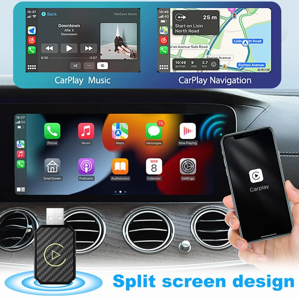 Bezprzewodowy adapter bezprzewodowy Android Auto i Carplay, bezprzewodowy adapter Carplay 2025, 2 w 1, konwersja Wired Android Auto/Car Play in Wireless do pojazdów z Carplay
