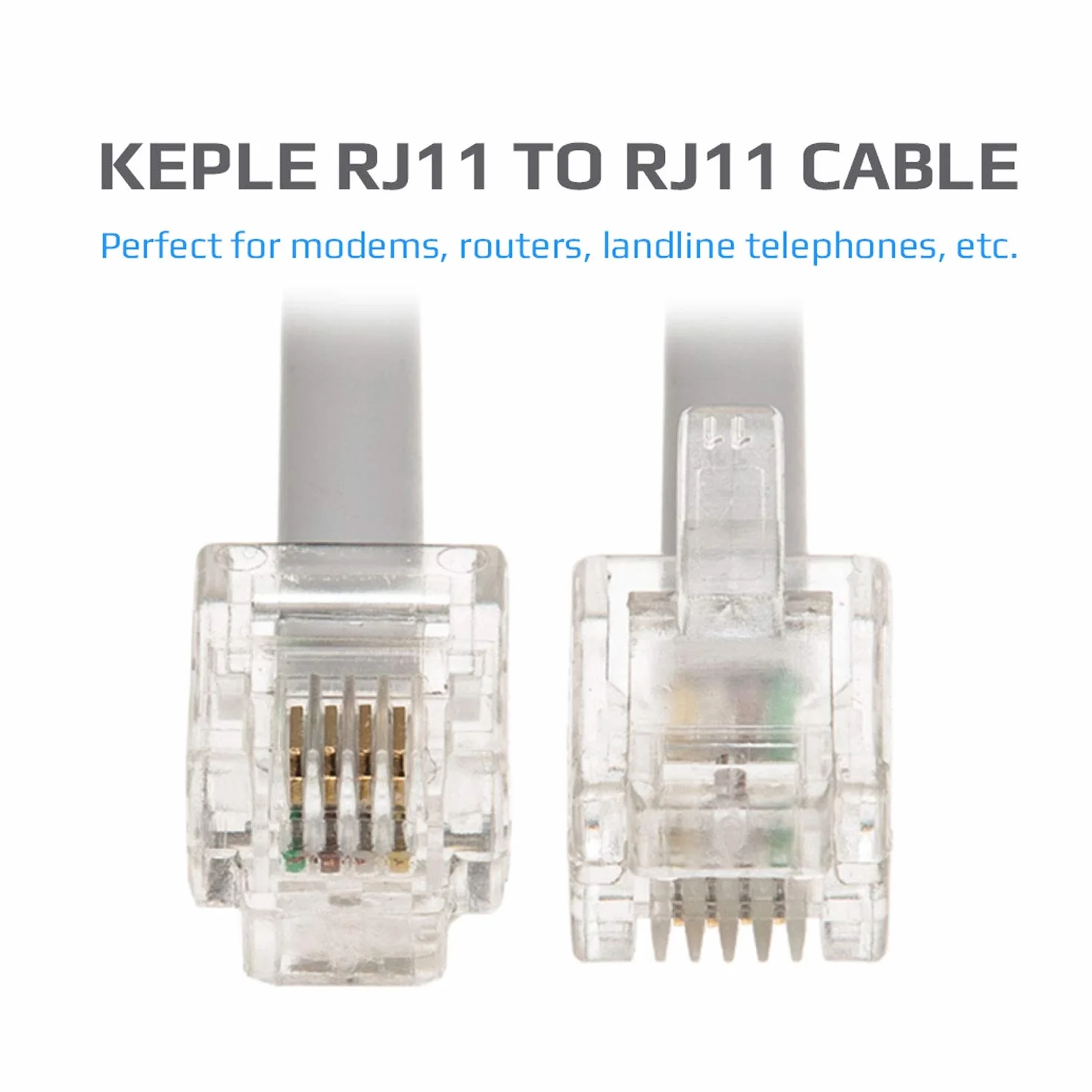 Keple Kabel RJ11 10 m, przedłużacz ADSL, przewód telefoniczny, szerokopasmowe złącze internetowe BT, męski na męski, router i modem do gniazda telefonicznego RJ11, mikrofiltr (biały)