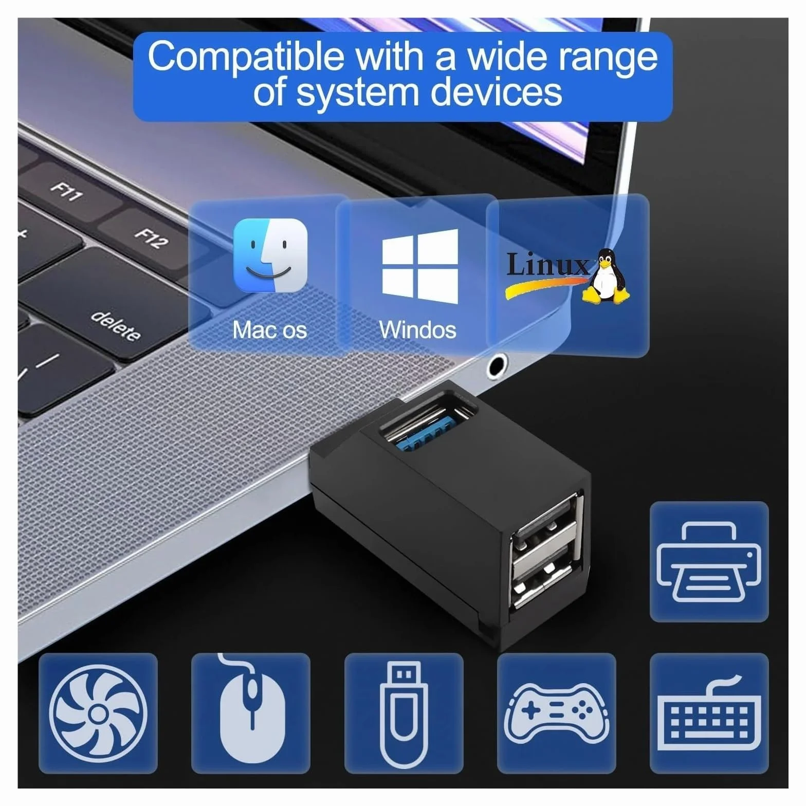 Hub USB 3.0 1-3 porty do mini rozdzielacza do laptopa, szybki adapter ekspander do PC (czarny)
