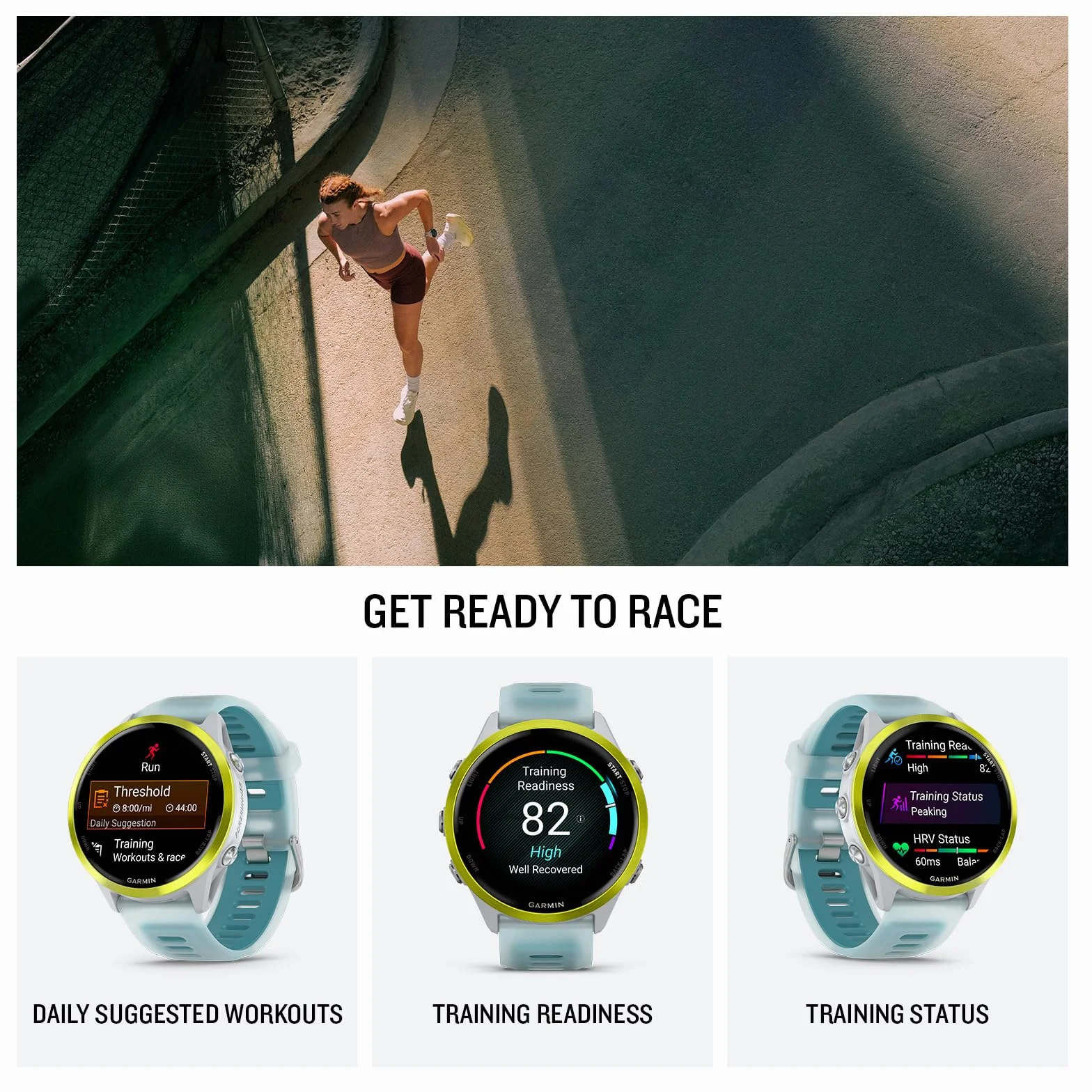 Garmin® Forerunner® 570, 47mm, Advanced GPS Running and Triathlon Smartwatch, AMOLED Display, Training and Recovery Features, Amp Yellow Aluminum with Translucent Whitestone/Turquoise Band | Wyświetlacz Amoled 47 mm, aluminiowa ramka, trening i wyszukiwan