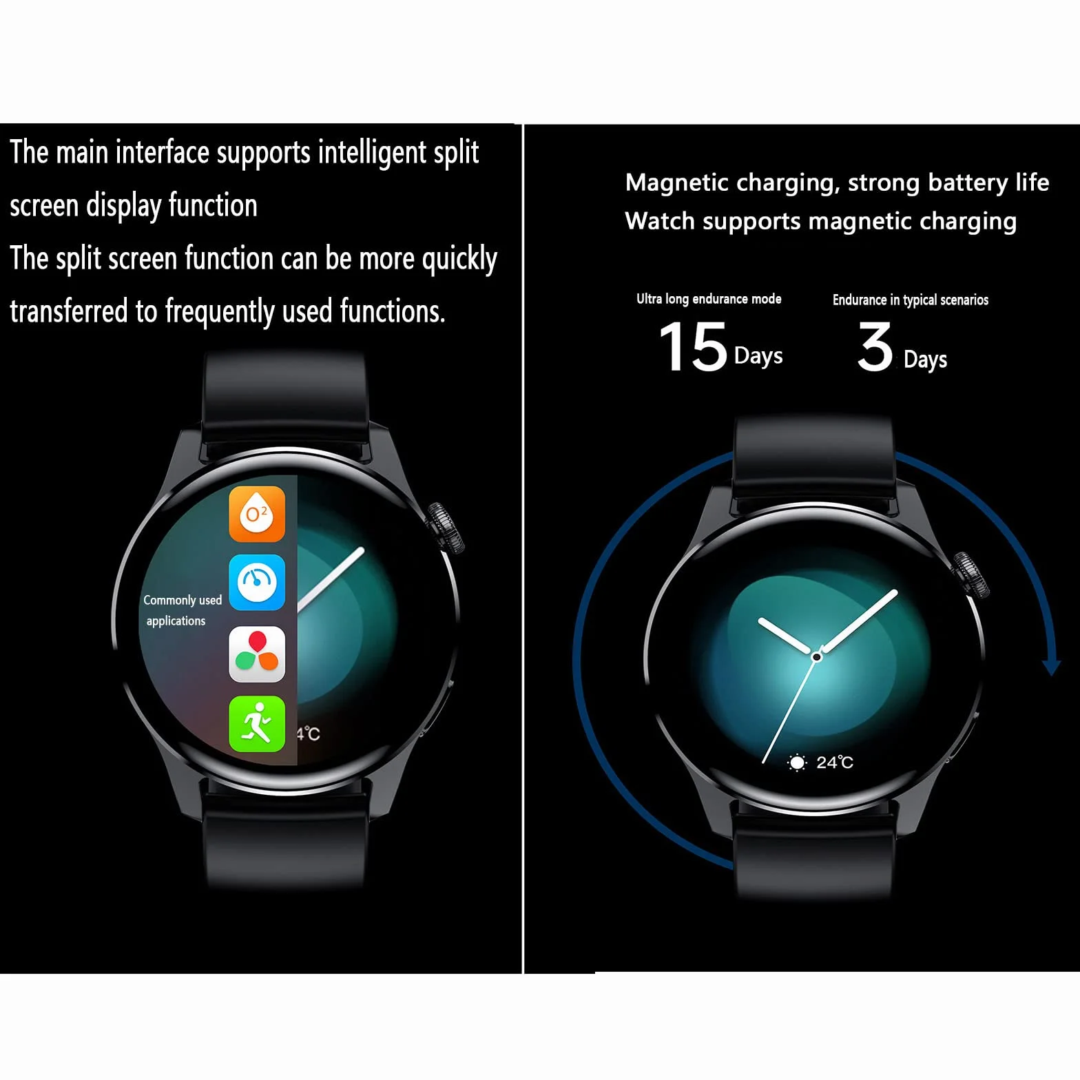 Android Smart Watch dla mężczyzn inteligentne zegarki dla kobiet smartwatch z funkcją połączenia i tekstem opaska na nadgarstek Bluetooth rozmowa muzyka robienie zdjęć liczenie kroków, Czarny A