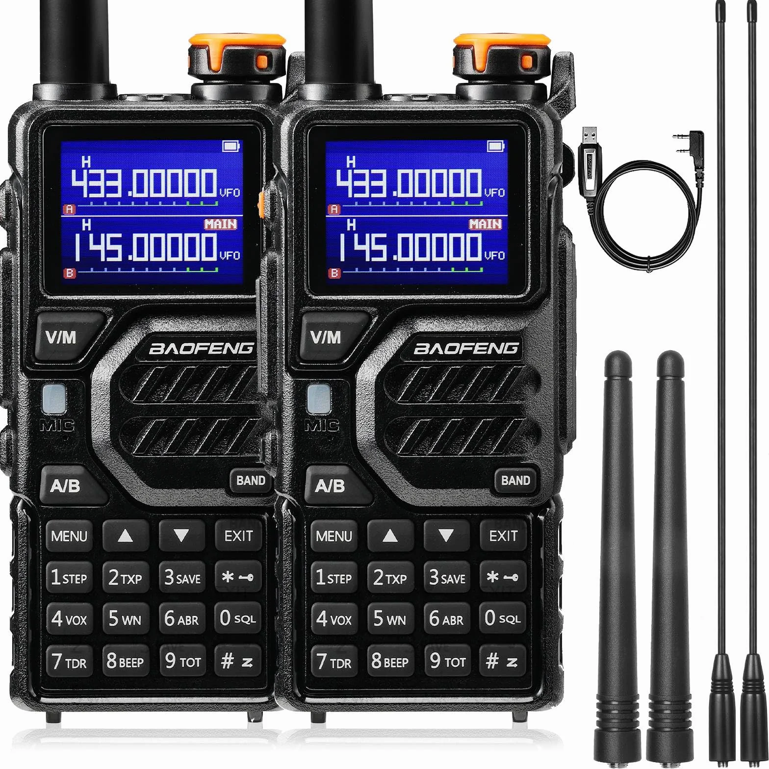 BAOFENG K5PLUS Krótkofalówka Krótkofalówki Radiostacja 10W, VHF/UHF | Dwupasmowe Radio, 10W/7W/4W Regulacja Mocy, Kopiowanie Kodów, Programowanie Chirp, 999 kanałów, Bateria 2500 mAh, port Type-C