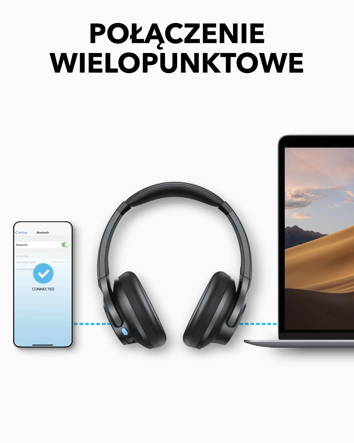 soundcore Bezprzewodowe nauszne słuchawki Bluetooth Anker Q11i, głębokie basy, 60 godzin odtwarzania, dźwięk wysokiej rozdzielczości, zdejmowane nauszniki, połączenie wielopunktowe (Ciemnoszary)