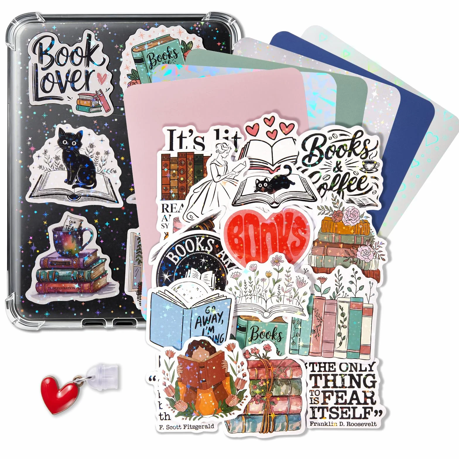 iDLEHANDS Przezroczyste etui na zupełnie nowe czytniki e-booków 17.8 cm – z 50 szt. naklejek do scrapbookingu, 6 szt. wkładek z papieru kartonowego, 1 szt. zatyczki przeciwpyłowej, nie kompatybilne z
