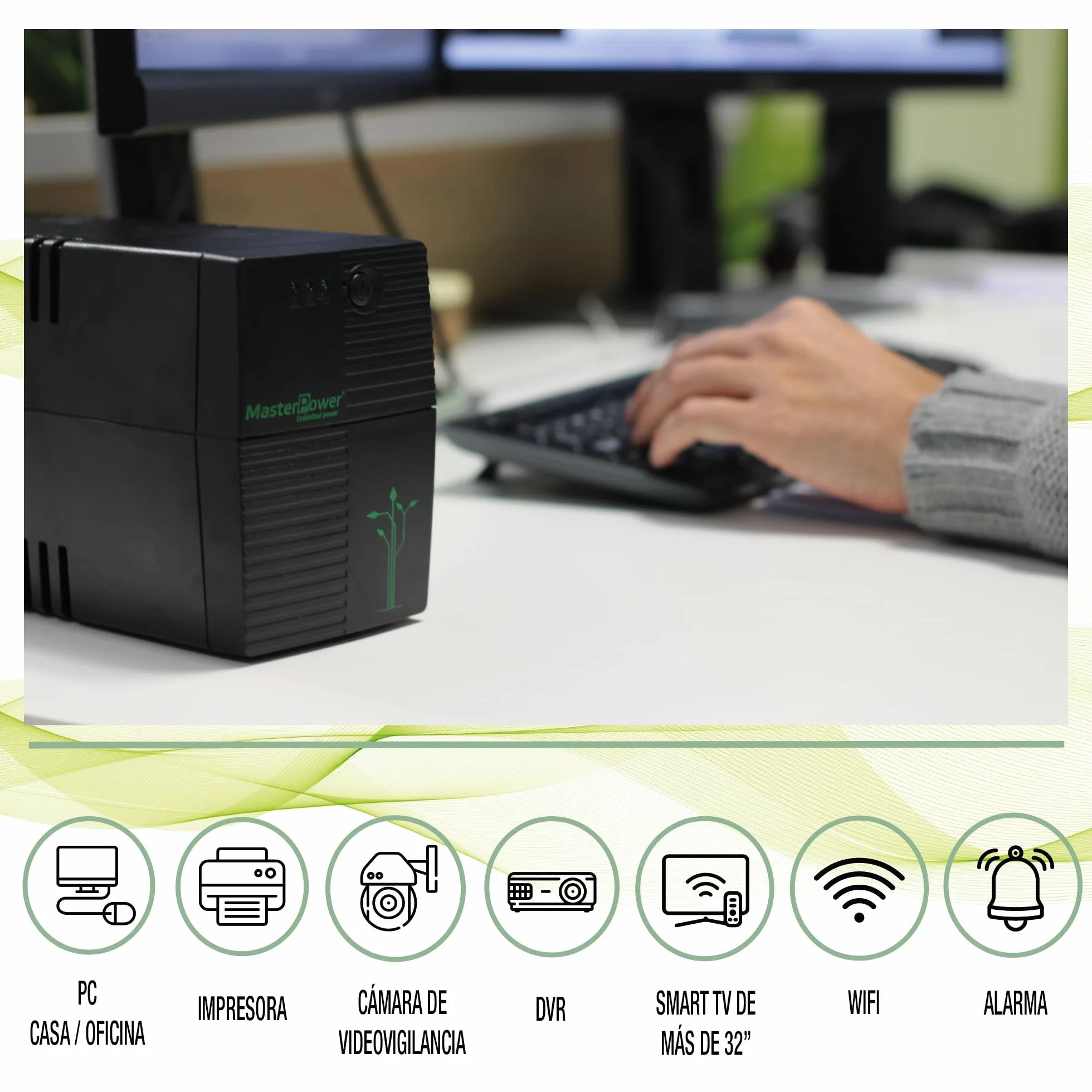 Master Power, Zasilacz bezprzerwowy UPS, UPS 900 VA, stałe napięcie wyjściowe 480 W, 2 gniazda Schuko