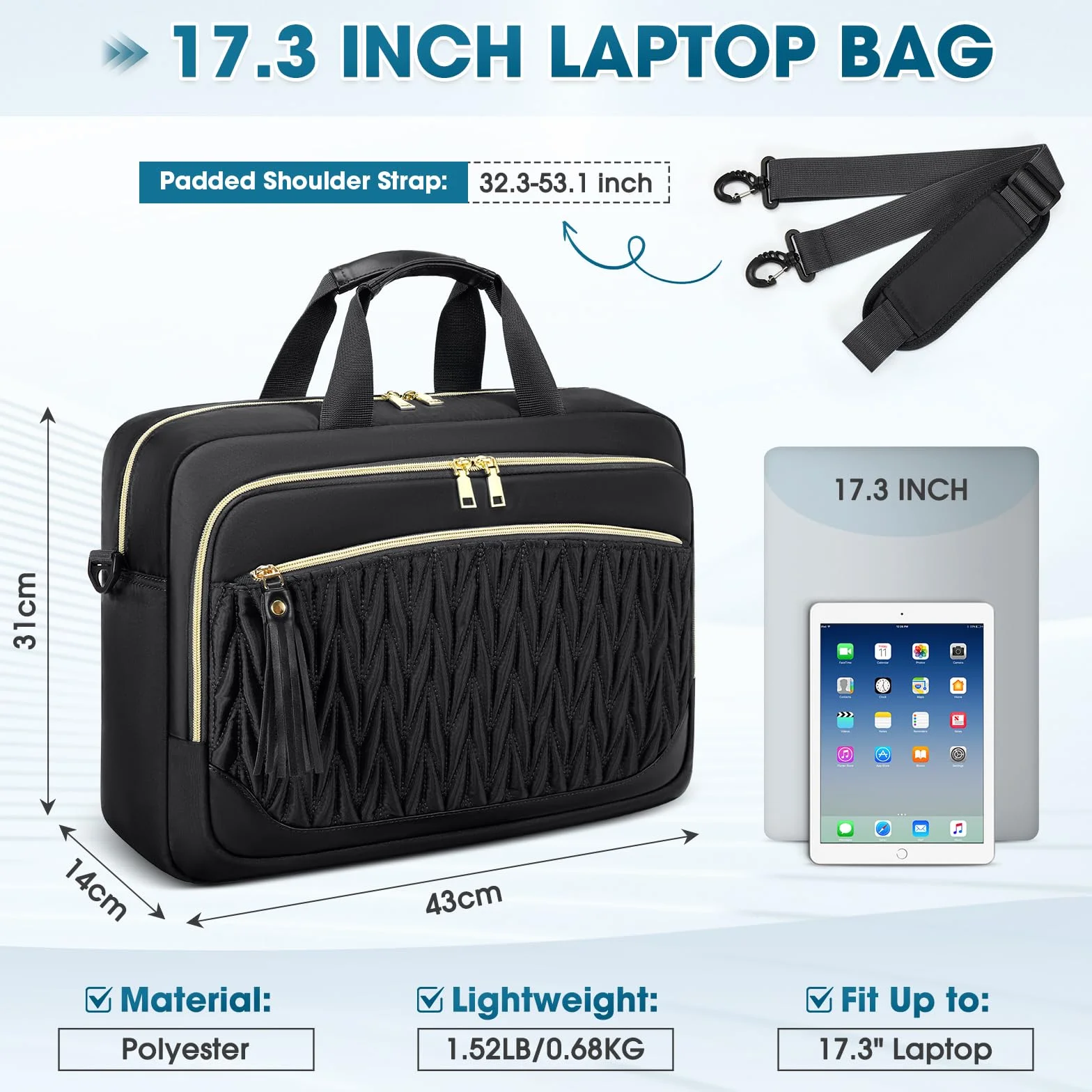 RAINSMORE Damska torba na laptopa aktówka 17,3 cala