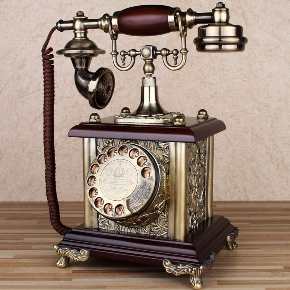Telefon stacjonarny do domu, europejski telefon antyczny, telefony z tarczą obrotową, telefon stacjonarny retro, telefon stacjonarny na biurko, telefon przewodowy do domu i wystroju, czerwono-brązowe