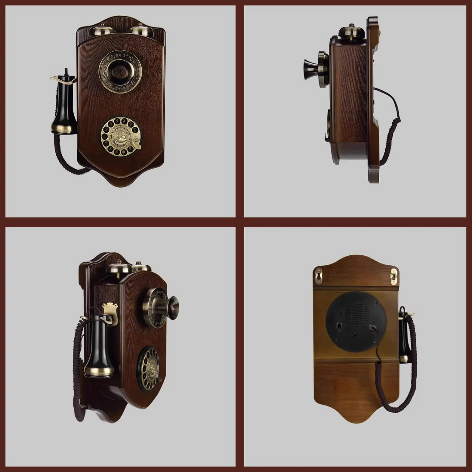 HJMMWT Telefon w stylu retro, staromodne telefony stacjonarne z lat 60. XX w. do domu, biura, vintage, przewodowe z mechanicznym dzwonkiem/ponownym wybieraniem, drewno dla seniorów, czerwony