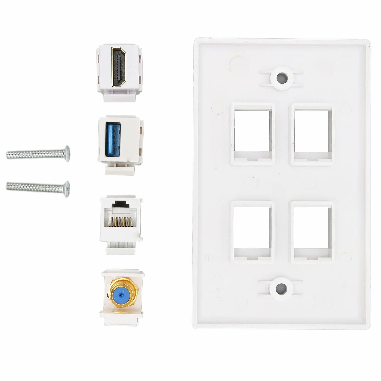 4-portowa Płyta ścienna HDMI, Wielofunkcyjna Płyta ścienna z Portami HDMI, Typu F, USB3.0, Cat6, Portem Ethernet RJ45 do Telewizora HDTV, Odtwarzacza Wideo, Projektora, Komputera Itp.