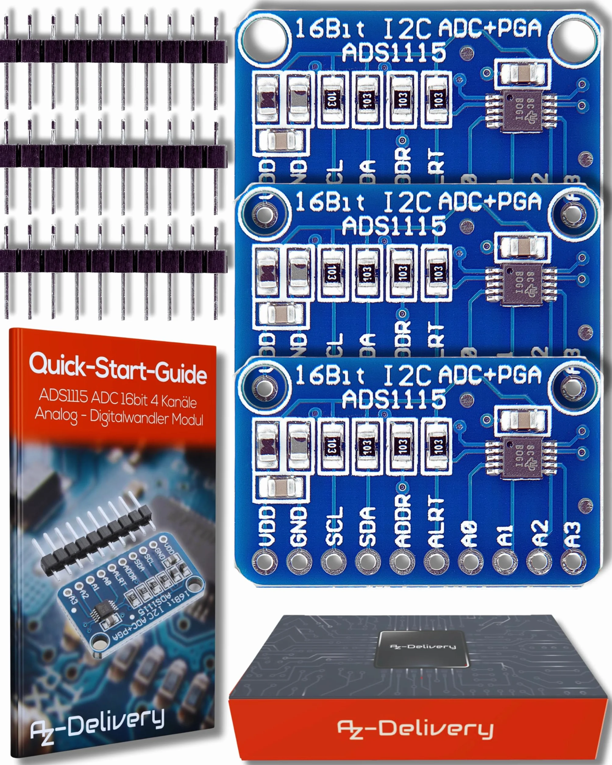 AZDelivery 3 x Compatible with ADS1115 ADC moduł 16bit 4 kanały kompatybilne z Arduino i Raspberry Pi z e-Book!