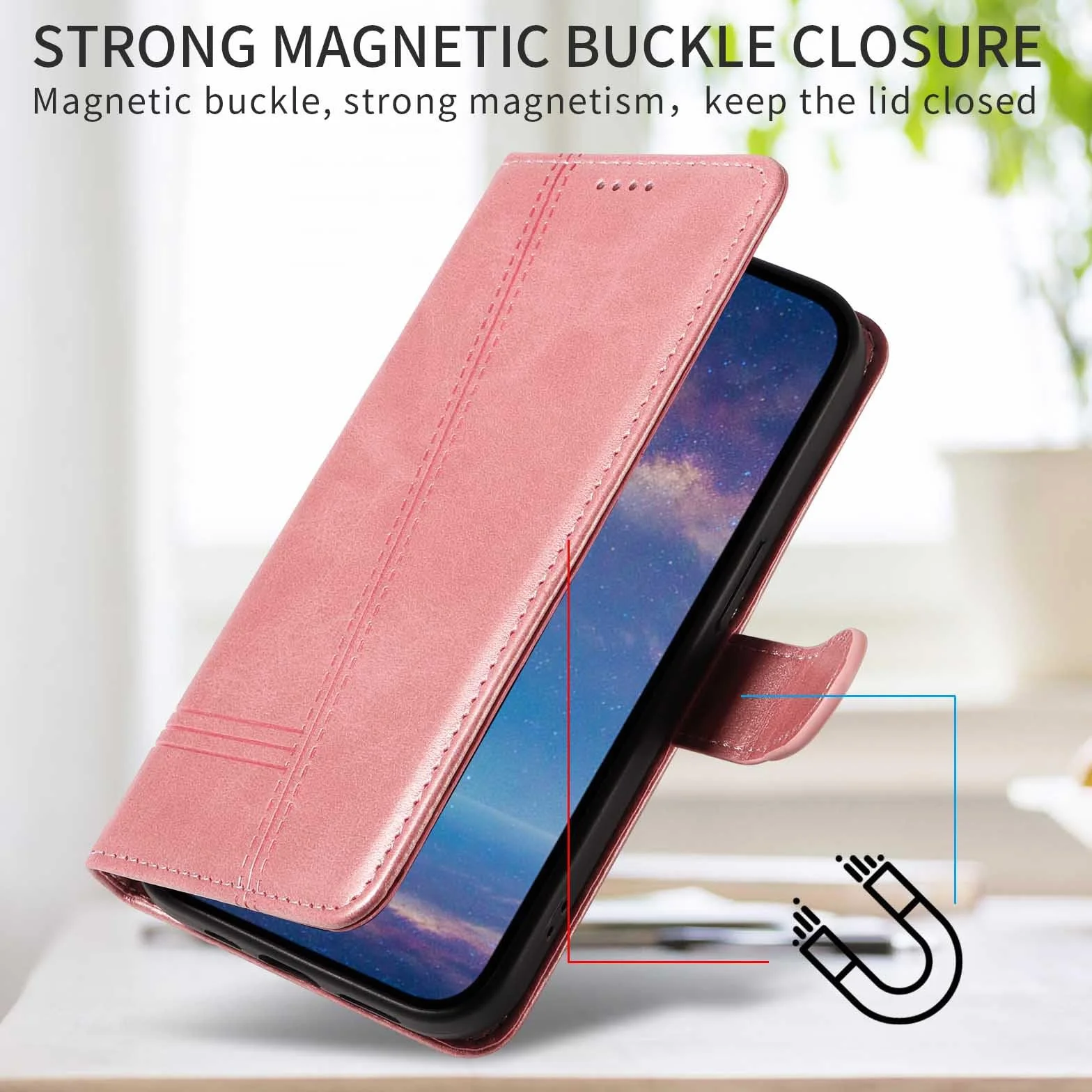 Etui z klapką do Samsung Galaxy S25 Ultra/S25 Plus/S25, skórzane etui portfelowe na telefon z stojakiem na karty, etui foliowe, odporne na wstrząsy, tworzywo TPU, kolor różowy, S25 Ultra