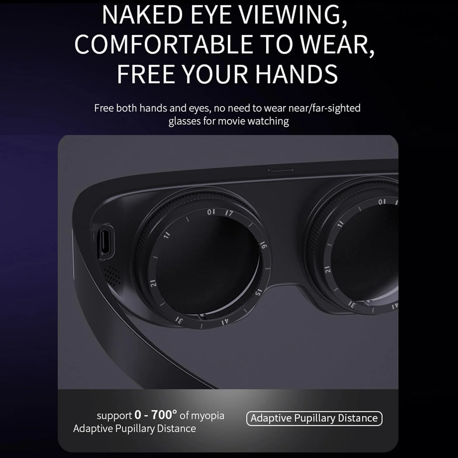 Okulary VR, okulary 3D do wirtualnej rzeczywistości, lekkie, ładowalne okulary 3D IMAX z możliwością ładowania, inteligentne okulary VR z baterią 8000 mAh, regulowana rozdzielczość 4K ~ HD