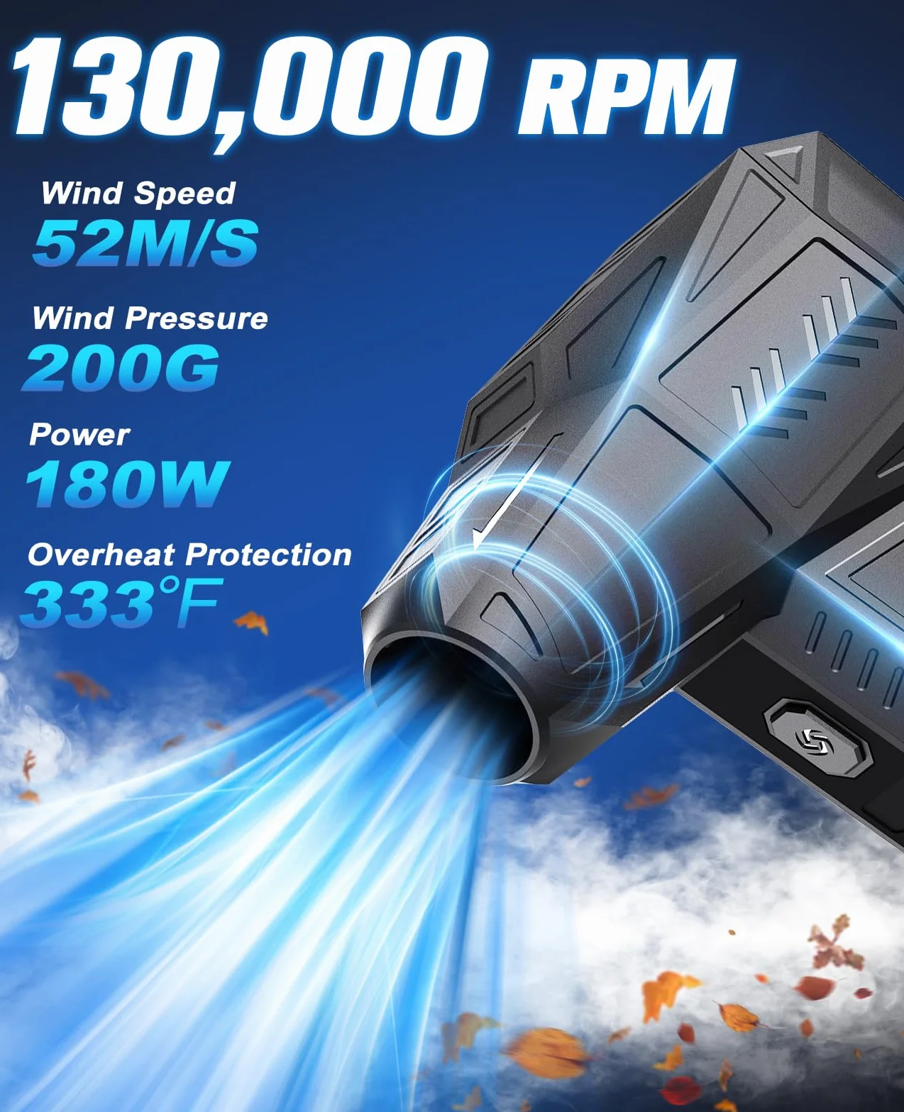 Dmuchawa do kurzu, sprężone powietrze, 3-biegowa, 130 000 obr./min, turbosprężarka, sprężone powietrze, elektryczna dmuchawa do kurzu z akumulatorem 3000 mAh, mini dmuchawa do czyszczenia
